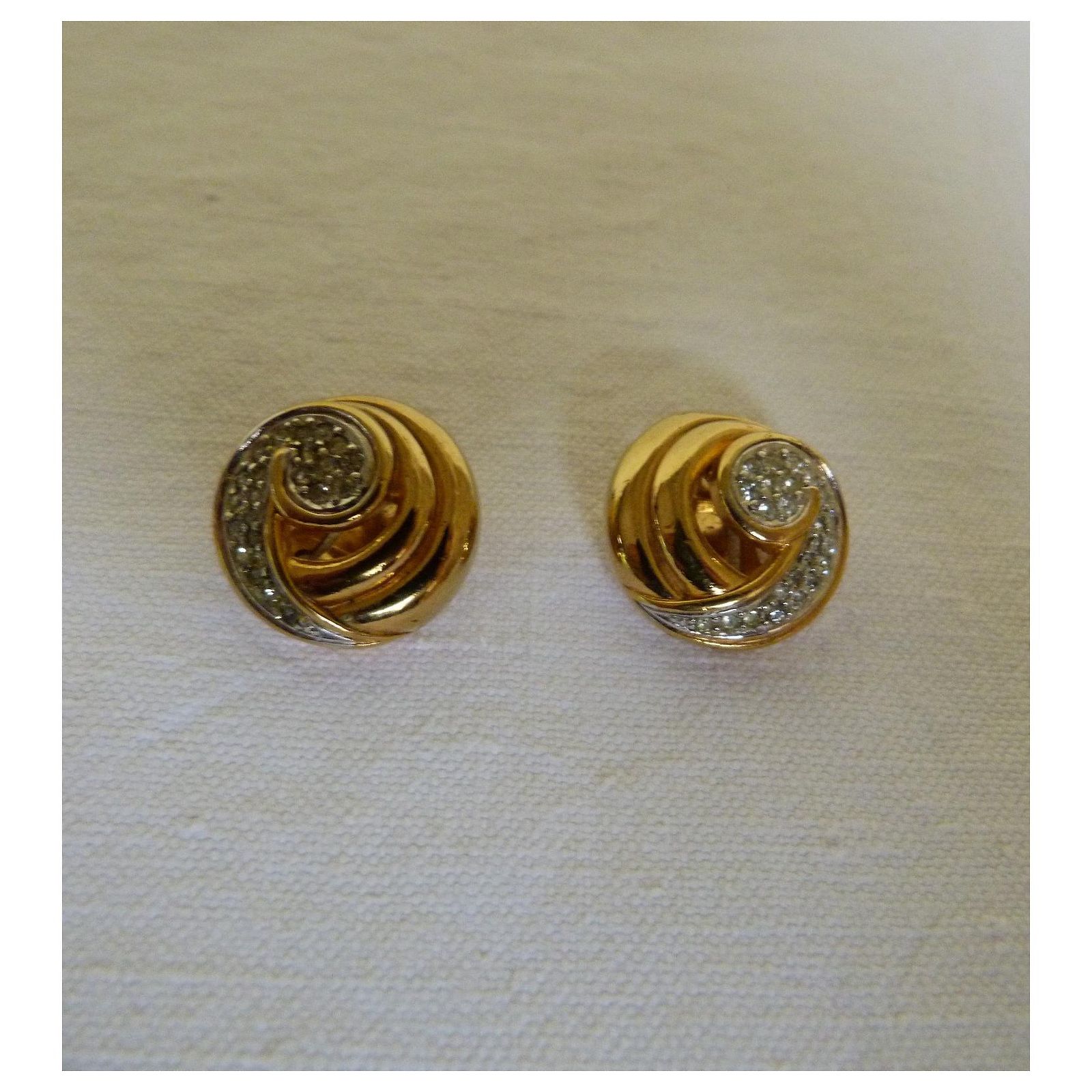 Boucles D'oreilles Clips LANVIN Paris - Métal Doré émaillé Bleu - Vintage, état D'usage - Hauteur 2,8 Cm