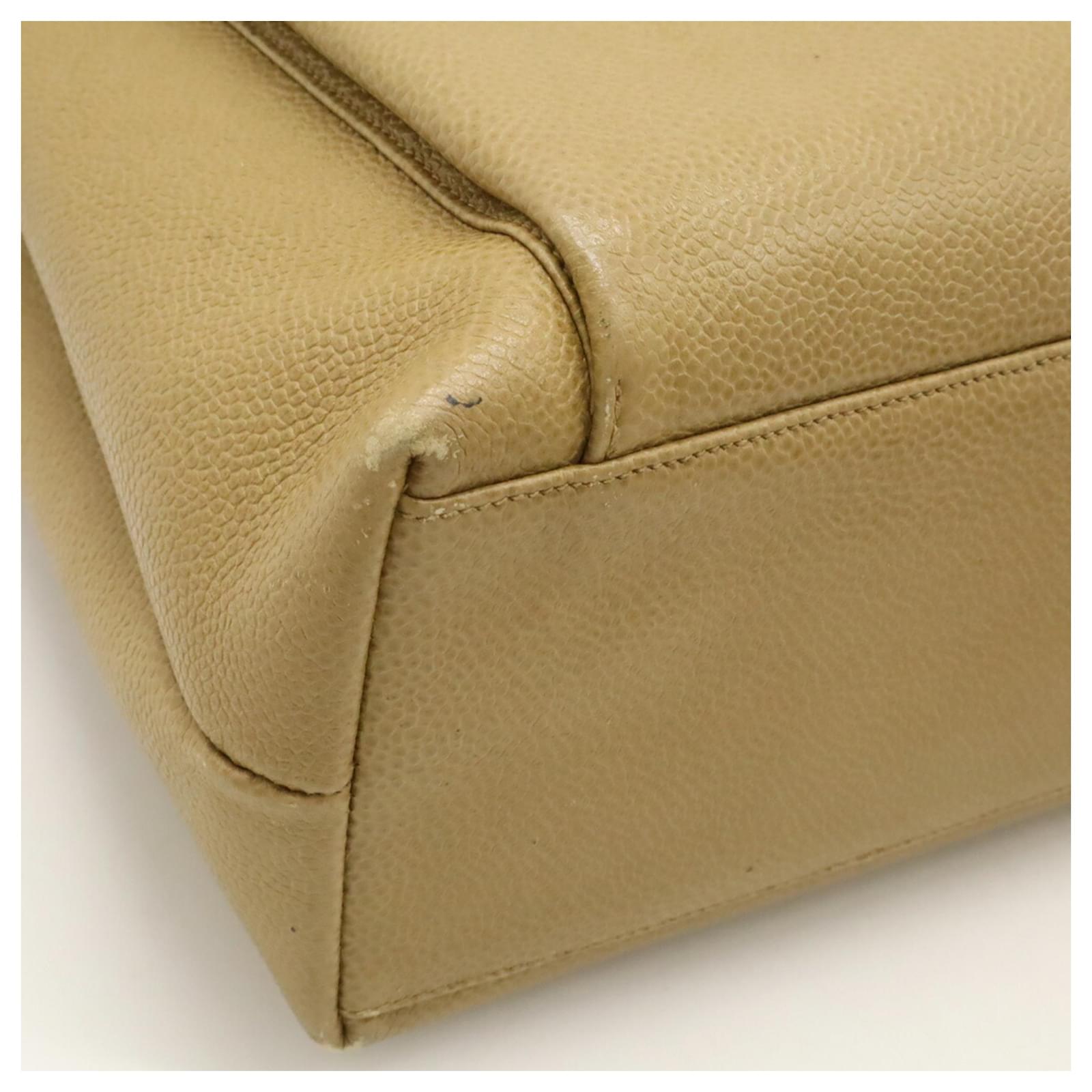 Chanel Coco Mark Chain Tote Bag Beige Khaki Leather ref