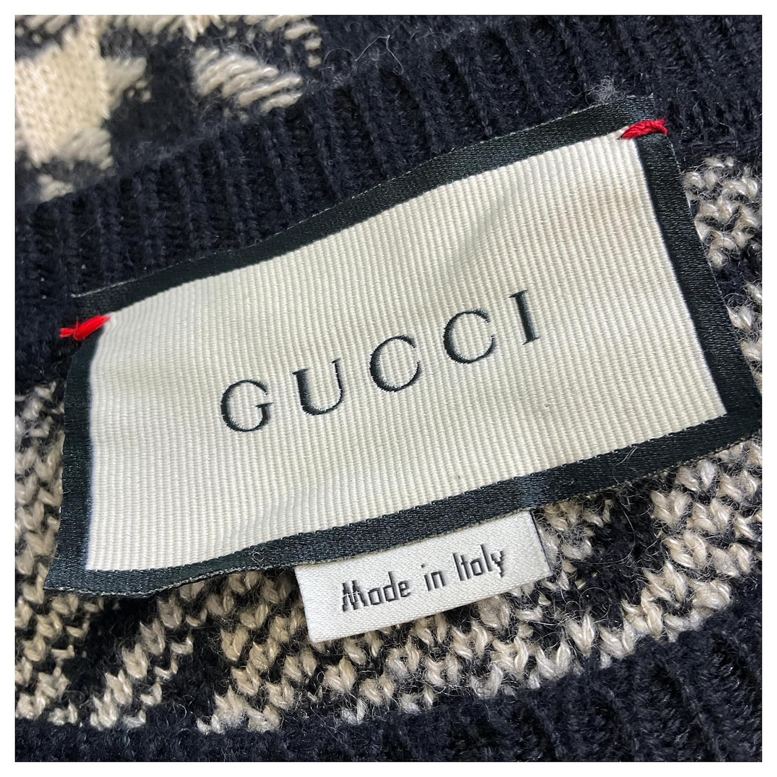 Gucci Black / Beige Short Sleeved Cashmere and Silk Knit 
