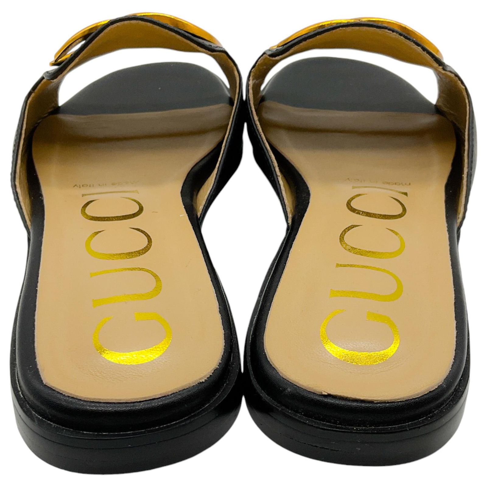 Gucci Black / Gold GG Slide Sandals (Sold) - Joli Closet display picture 1