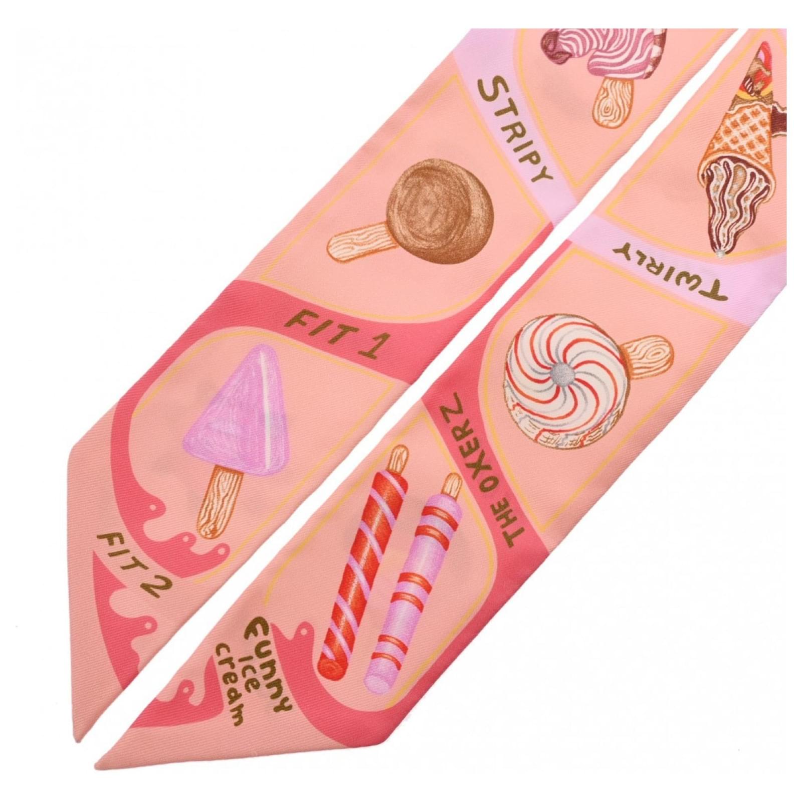 Hermès Hermes Twilly Funny Ice Cream Silk Scarf Pink ref