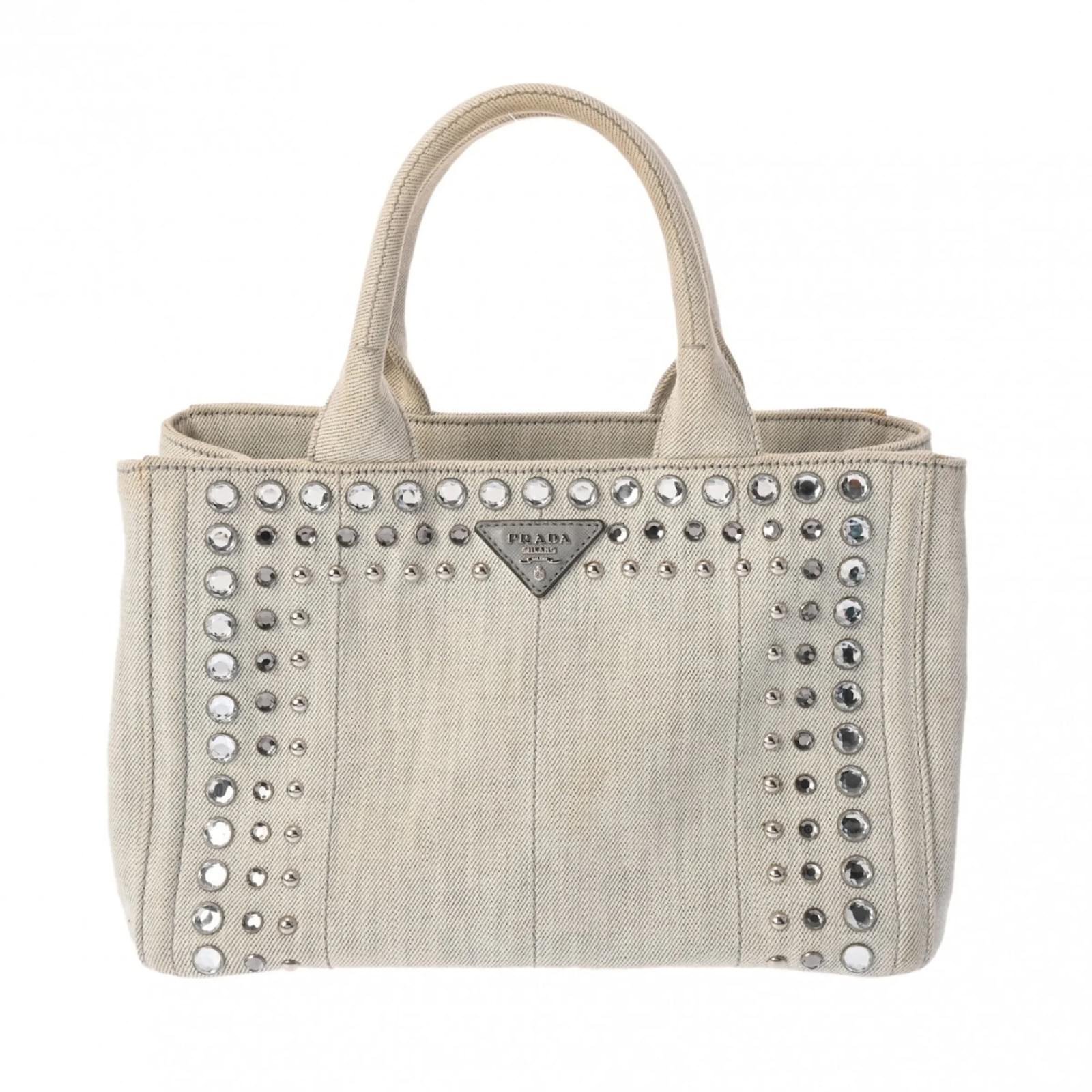 Prada Canapa Bianco Rhinestone Handbag White Denim ref.1592752 