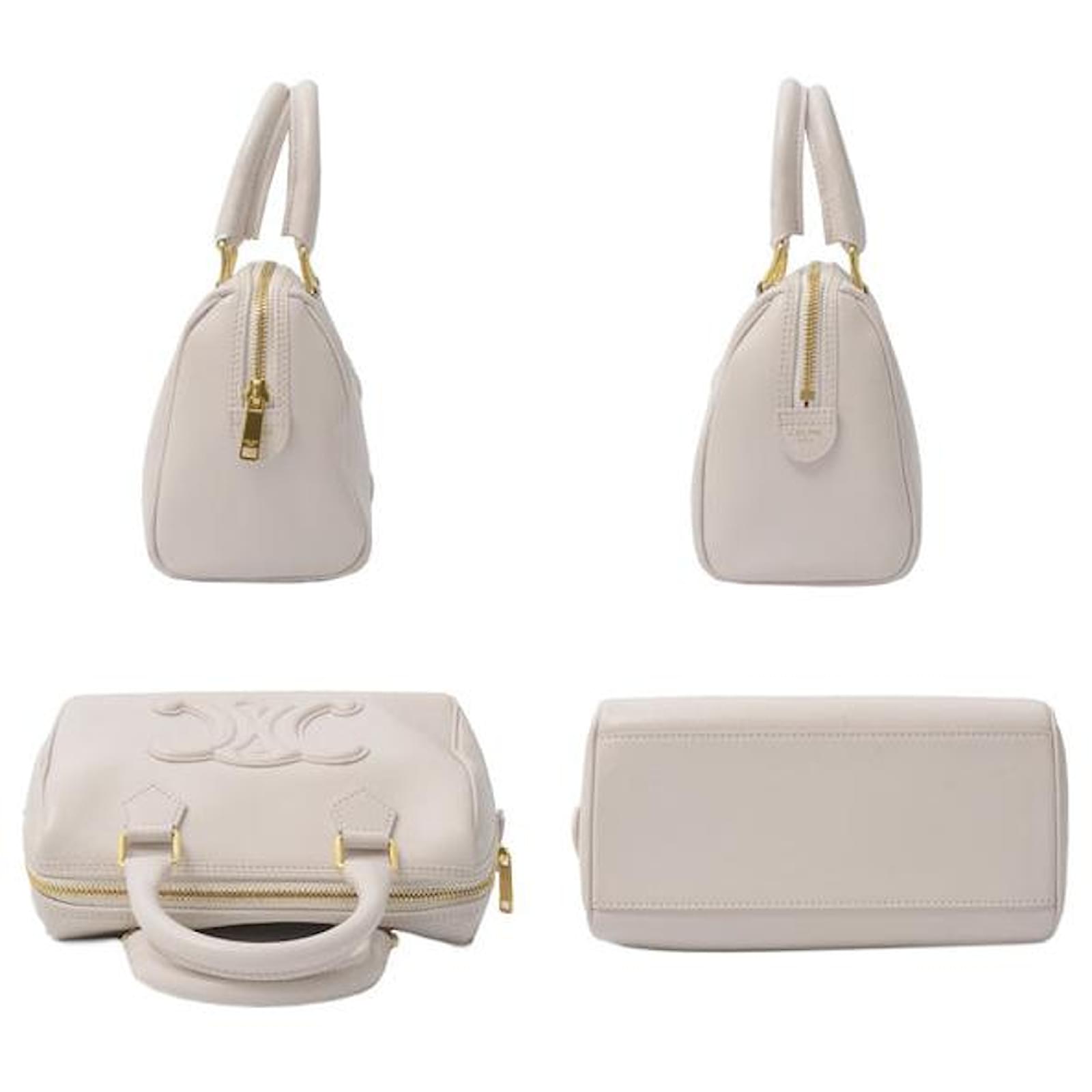 Céline Celine Calfskin Small Boston Bag Handbag Brown Beige
