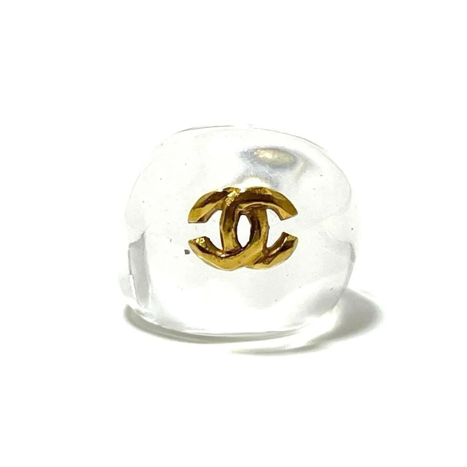 CHANEL Ring AUTH Vintage Gold CC GP Rhinestone Coco Mark USA