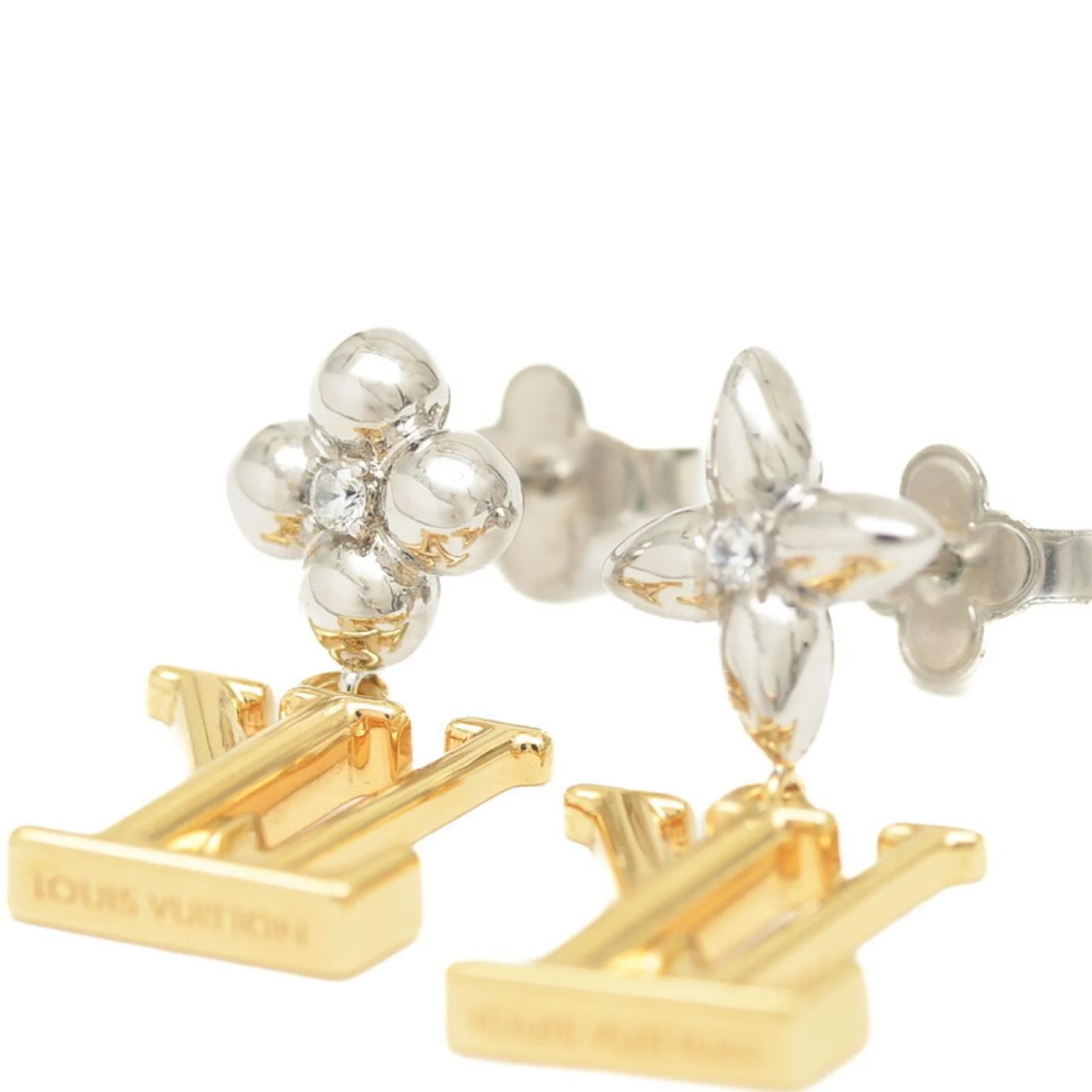 Louis Vuitton Iconic Flower Stud Earrings Silvery Golden Metal ref