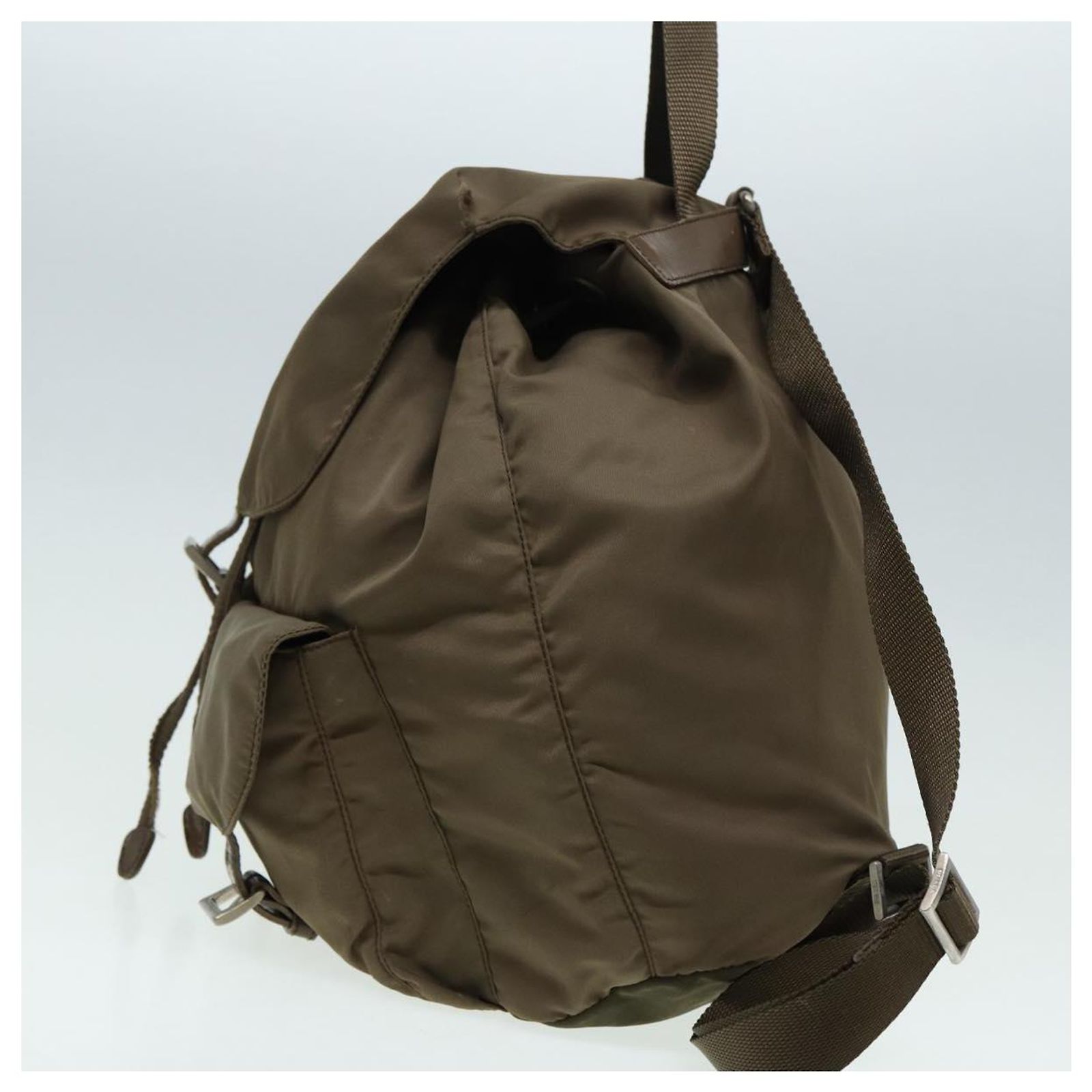 PRADA Backpack Nylon Brown Silver Auth 151264 Camel Brown Medium Re-nylon Backpack | PRADA main image 4