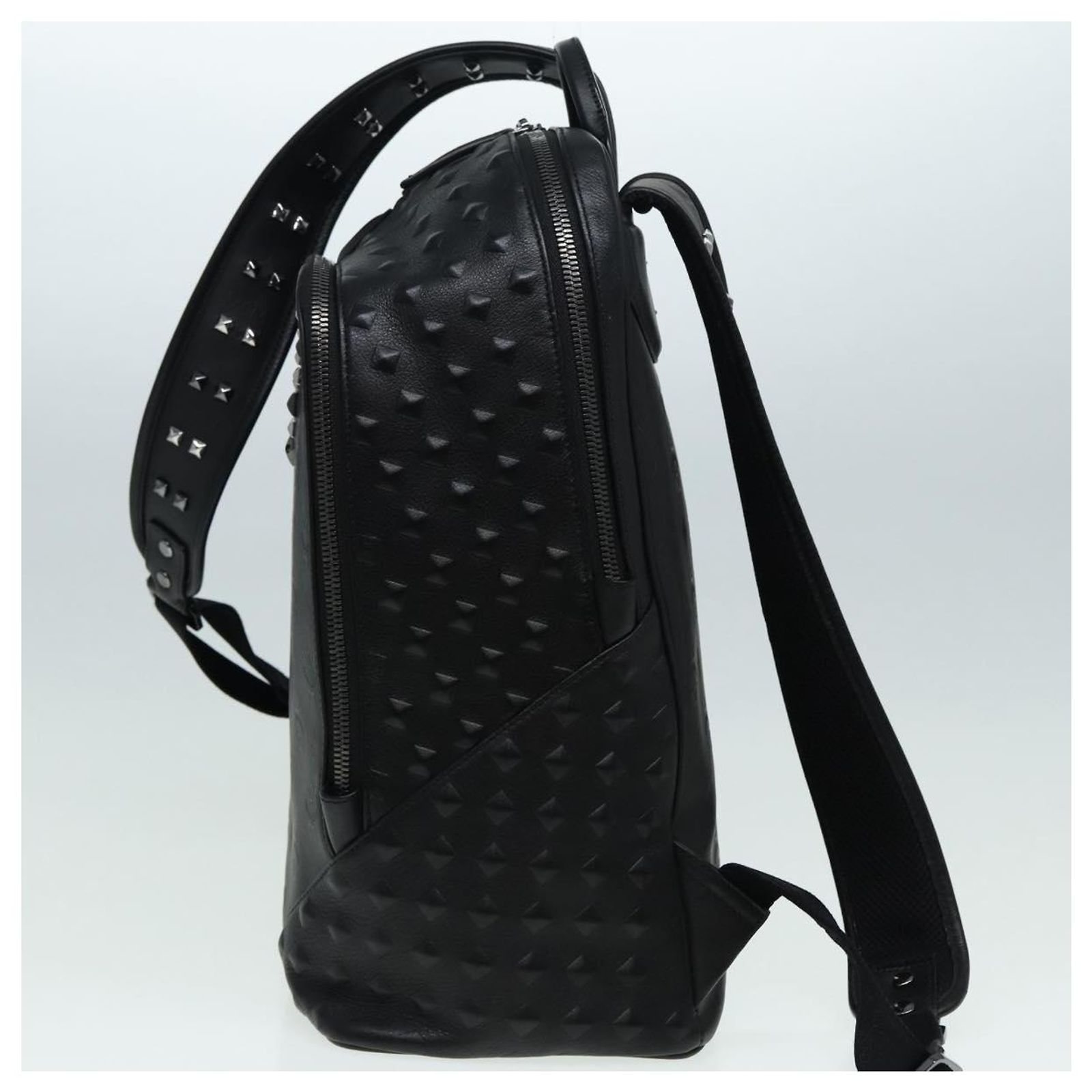 MCM Vicetos Logogram Studs Backpack PVC Black Auth ac3197  display picture 1