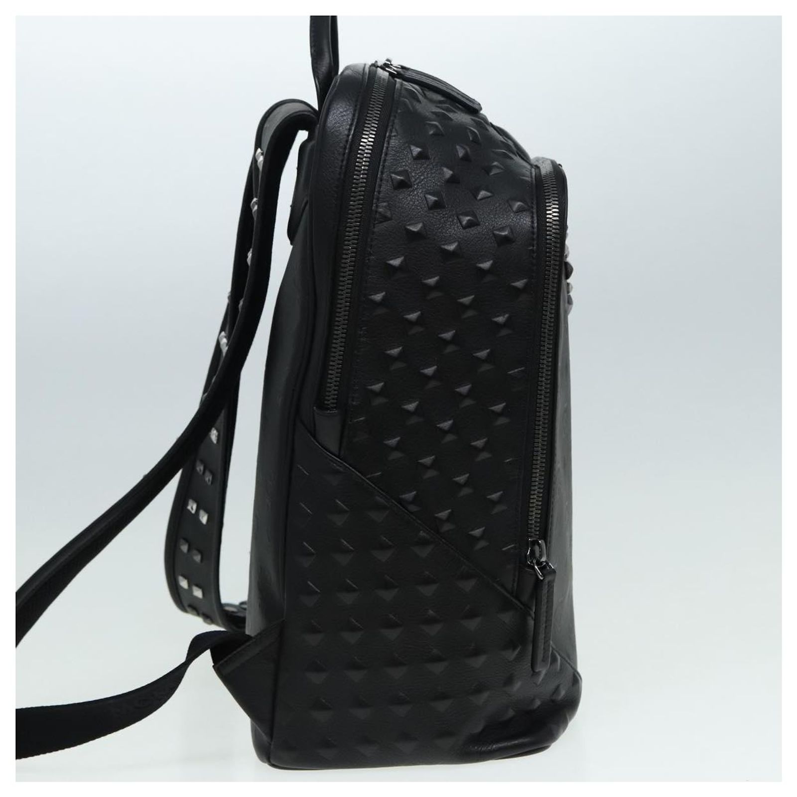 MCM Vicetos Logogram Backpack PVC Leather Black Silver Auth 125033 MCM Vicetos Logogram Studs Backpack PVC Black Auth ac3197  main image 2