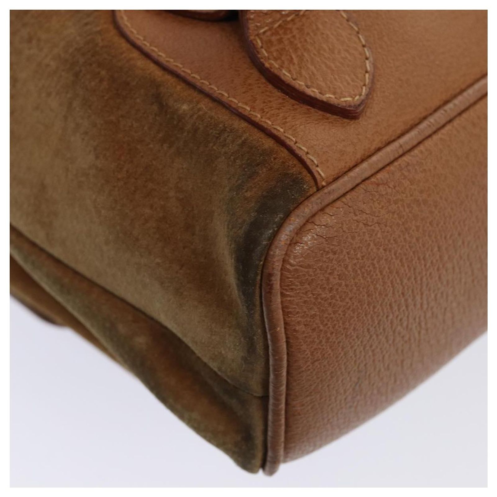 GUCCI Bamboo Shoulder Bag Suede Brown Gold 003 2058 0016 