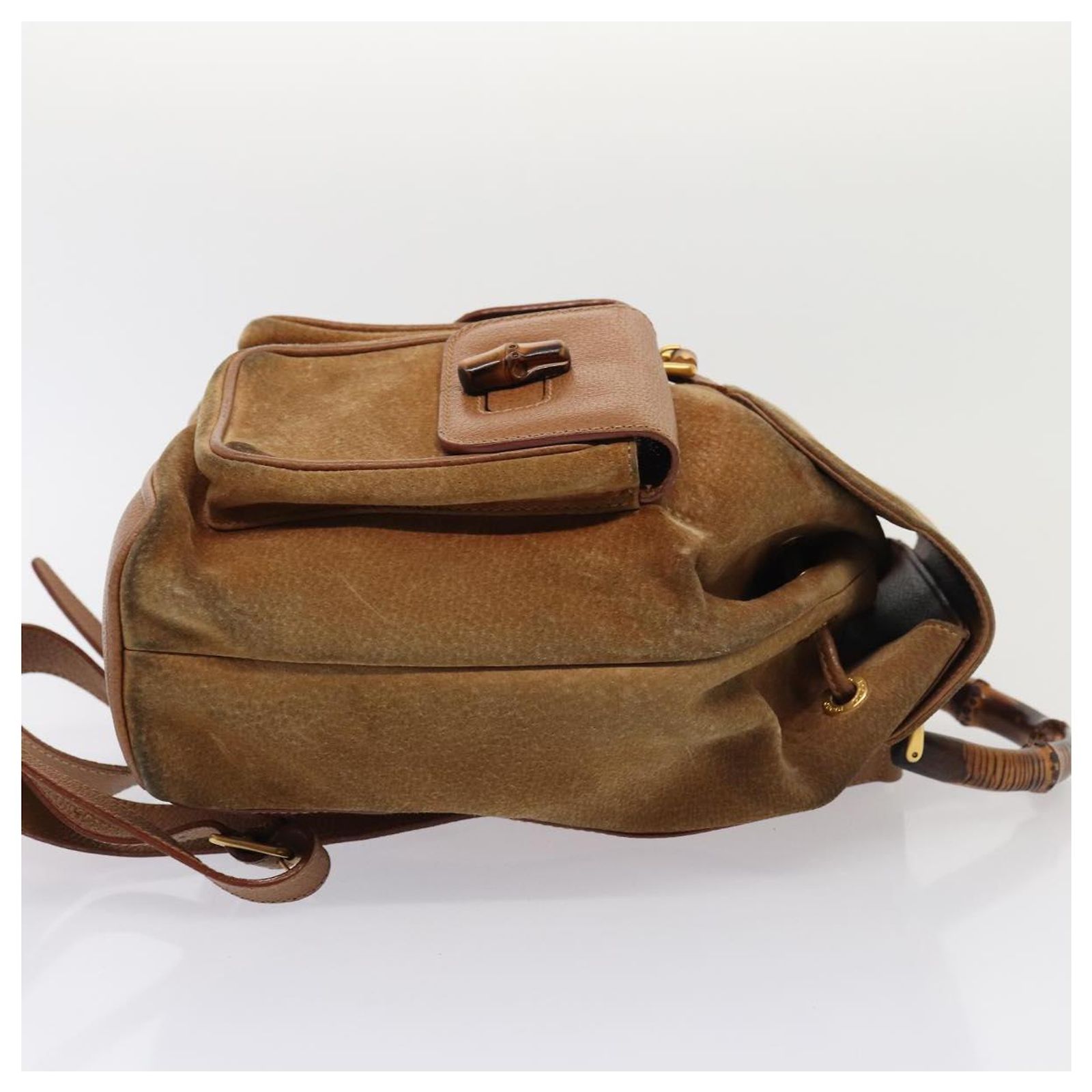 GUCCI Bamboo Shoulder Bag Suede Brown Gold 003 2058 0016 Auth 85718 GUCCI Bamboo Shoulder Bag Suede Brown Gold 003 2058 0016  main image 2