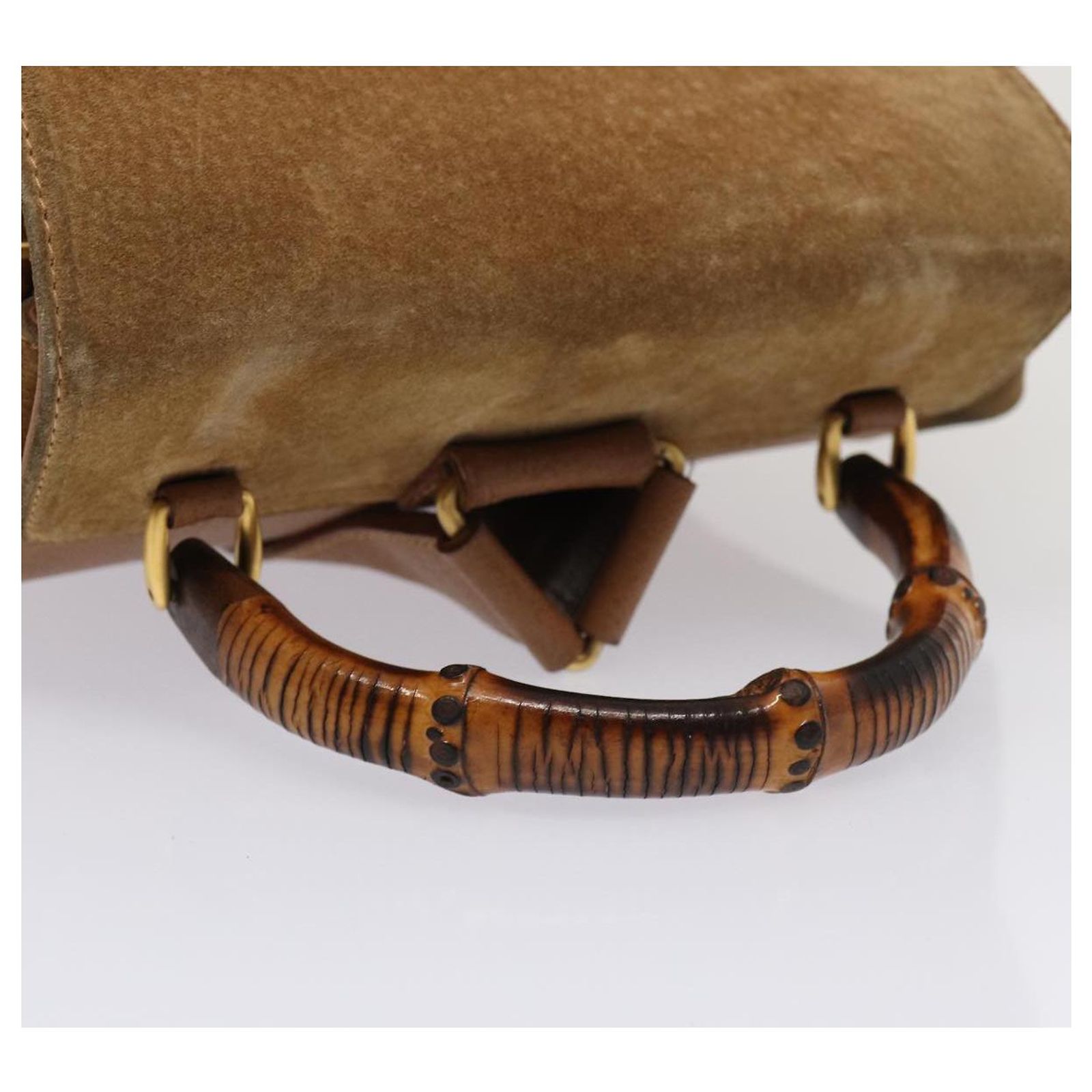 GUCCI Bamboo Shoulder Bag Suede Brown Gold 003 2058 0016 Auth 85718 GUCCI Bamboo Shoulder Bag Suede Brown Gold 003 2058 0016  main image 3