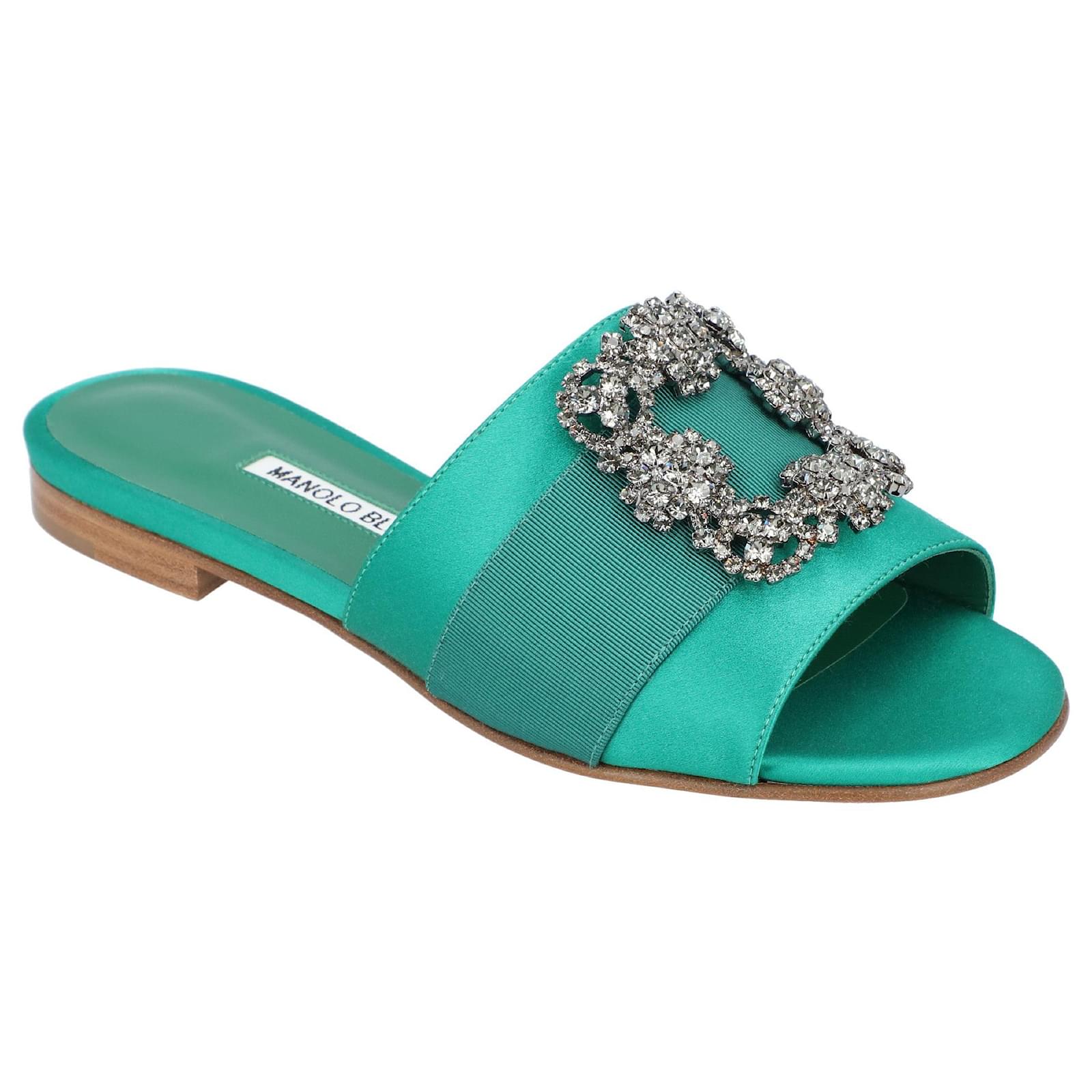Manolo Blahnik Martamod Flat Green Cloth ref.1594935 - Joli