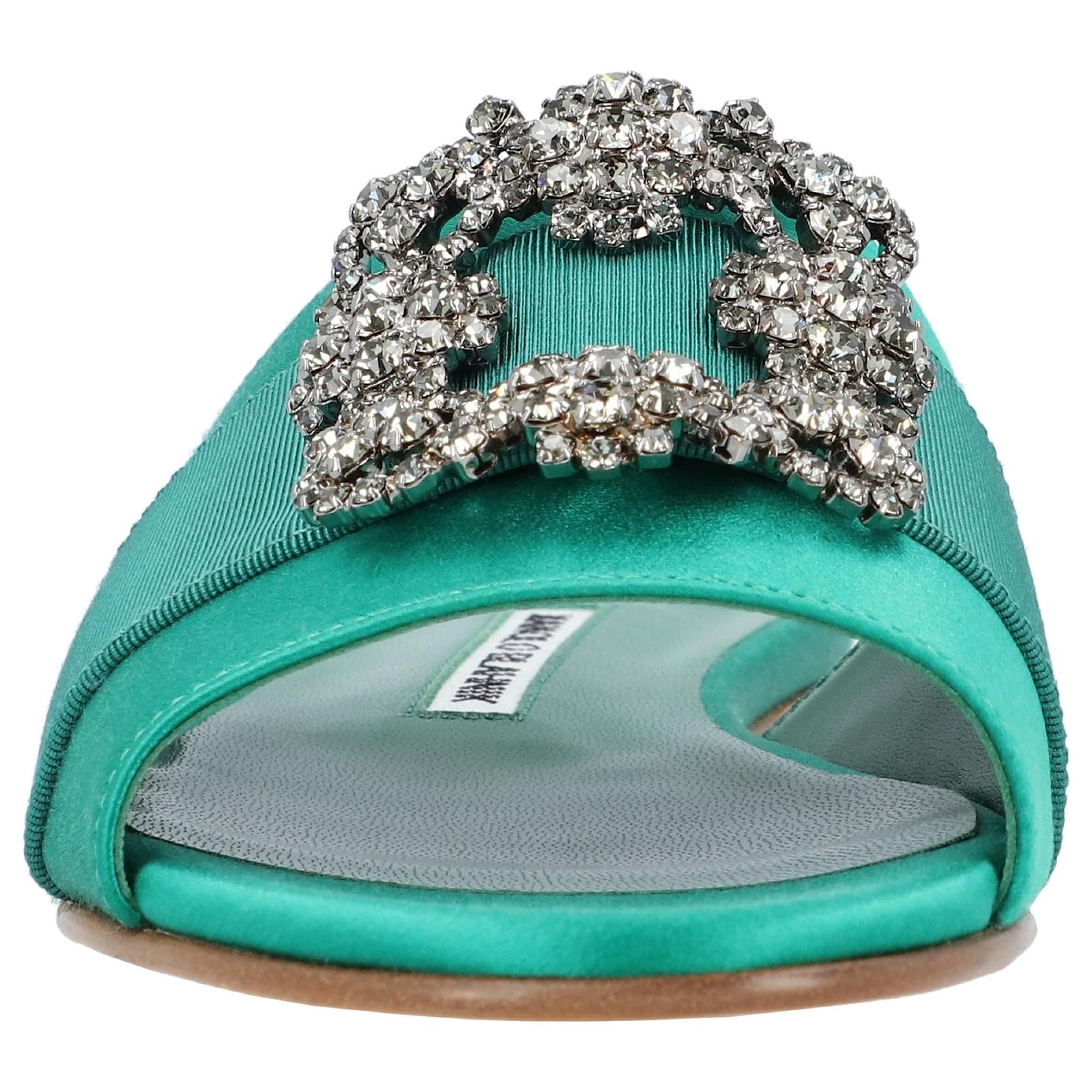 Manolo Blahnik Martamod Flat Green Cloth ref.1594935 - Joli