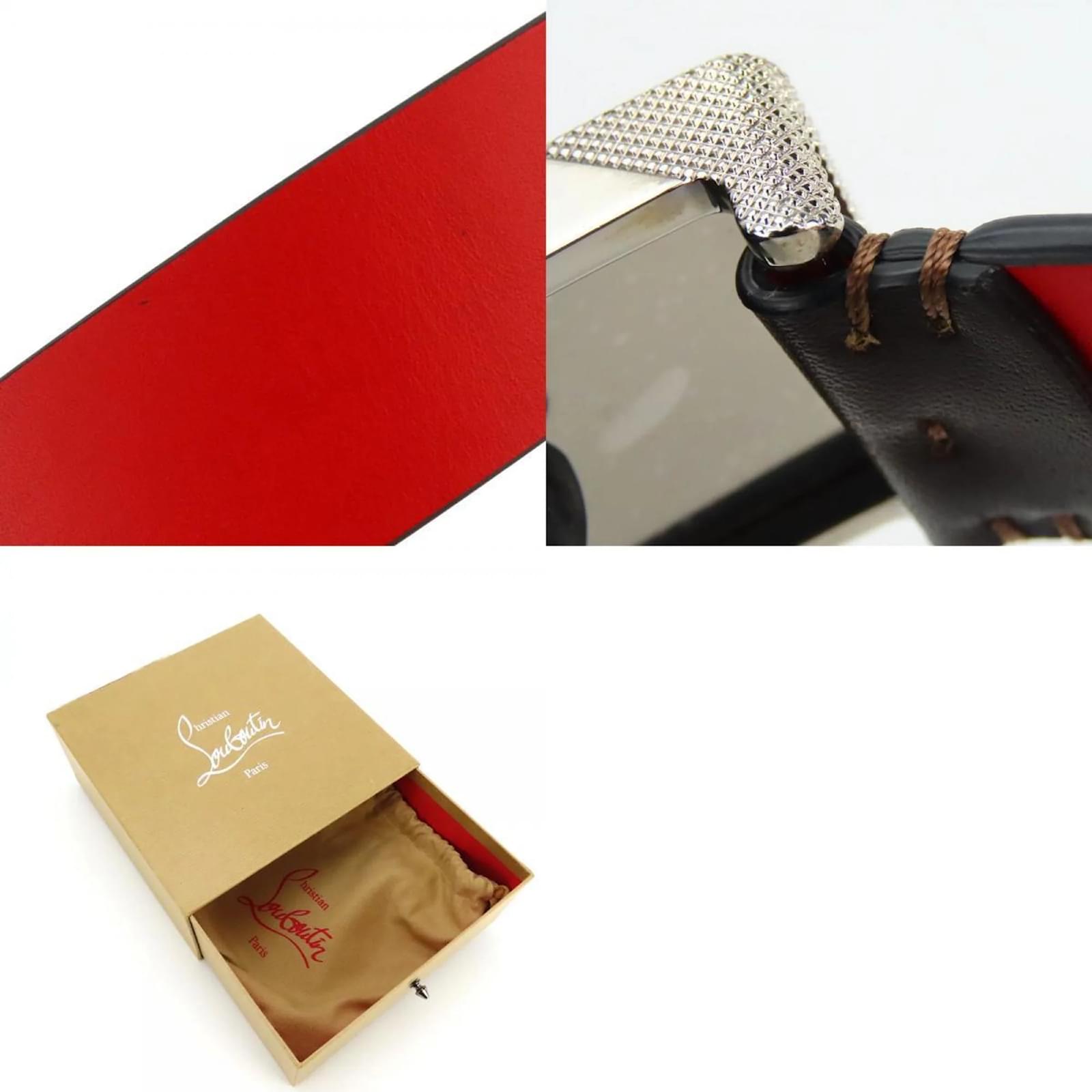 Christian Louboutin Ricky 95 Leather Belt Red Dark brown ref