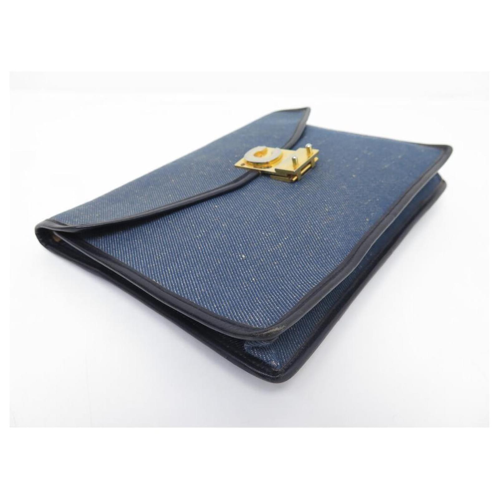 バッグ Celine Vintage Blue Denim Pouch Bag Céline VINTAGE CELINE C CLASSIC POCHETTE IN BLUE DENIM + BOX POUCH