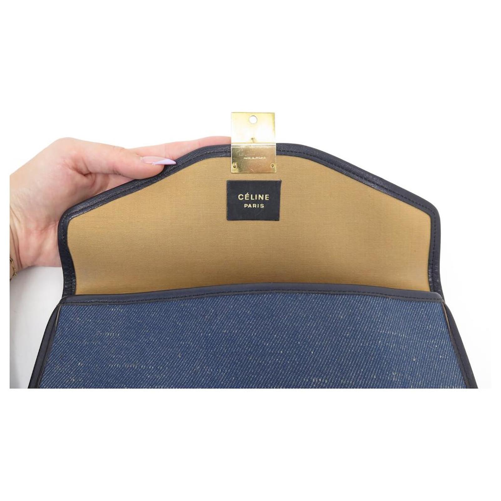 バッグ Celine Vintage Blue Denim Pouch Bag Celine Small Signature Denim Pouch w/Tags - Blue Clutches