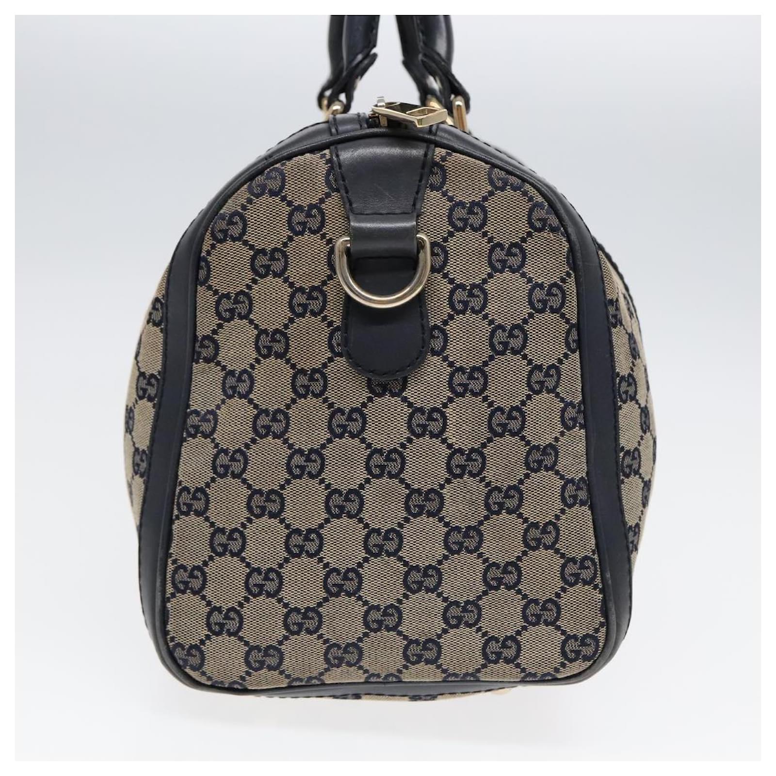 GUCCI GG Canvas Boston Bag 2way Beige Navy Silver 247205 Auth 86270 Silvery Navy blue Cloth ref.1596574 Joli Closet