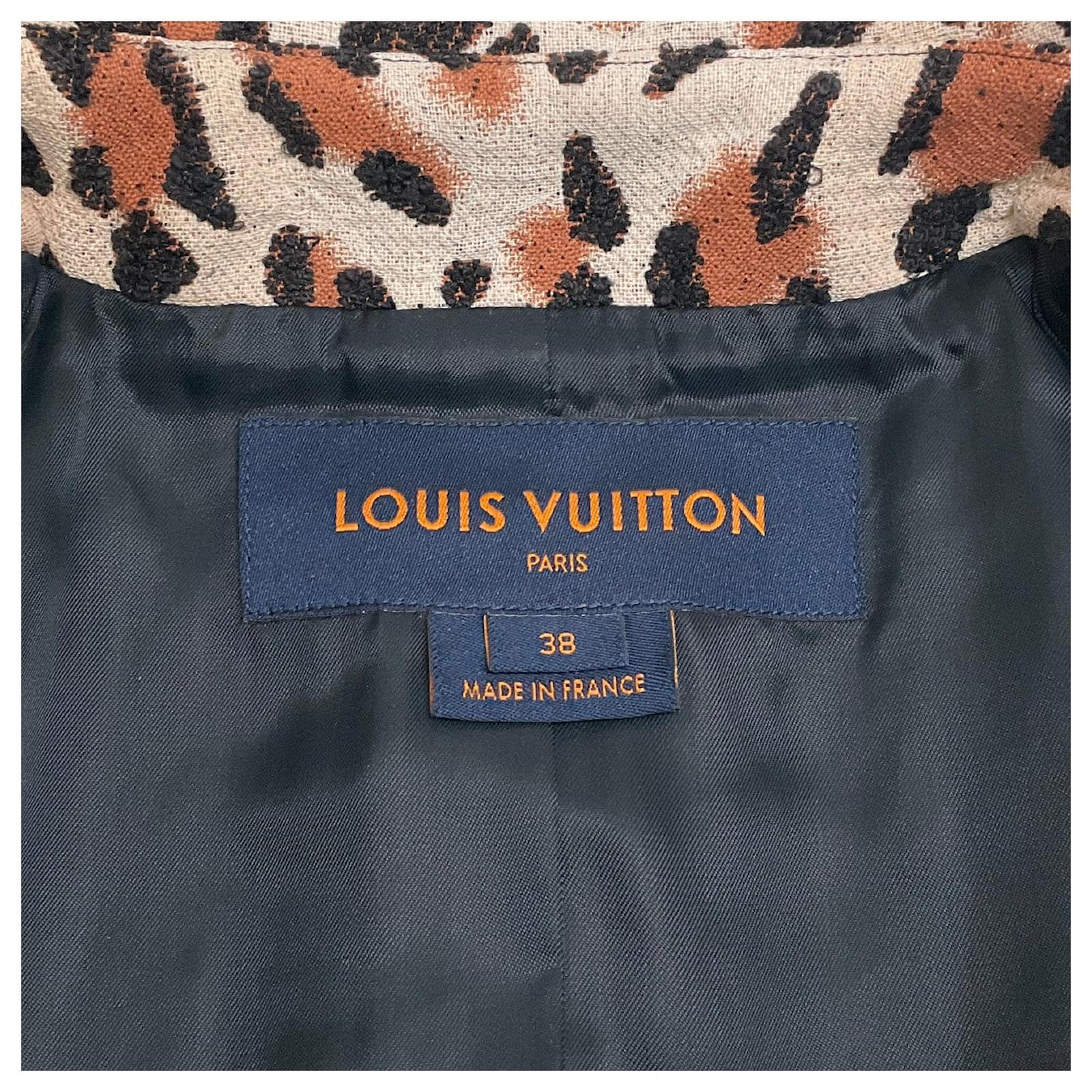 Louis Vuitton Leopard Embroidered Coat with Leather Trim Brown