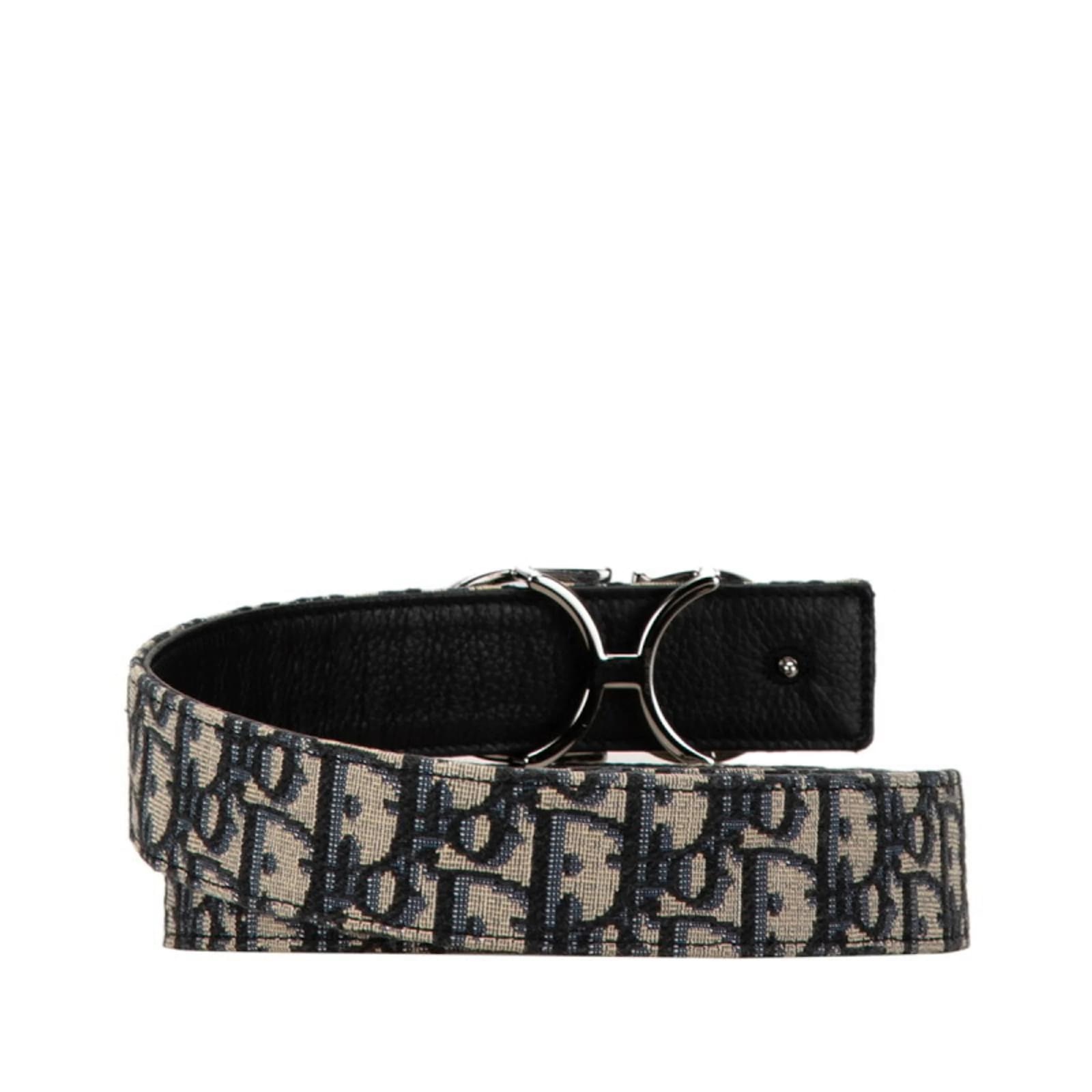 Christian Dior Dior Trotter CD Buckle Belt Beige Navy blue