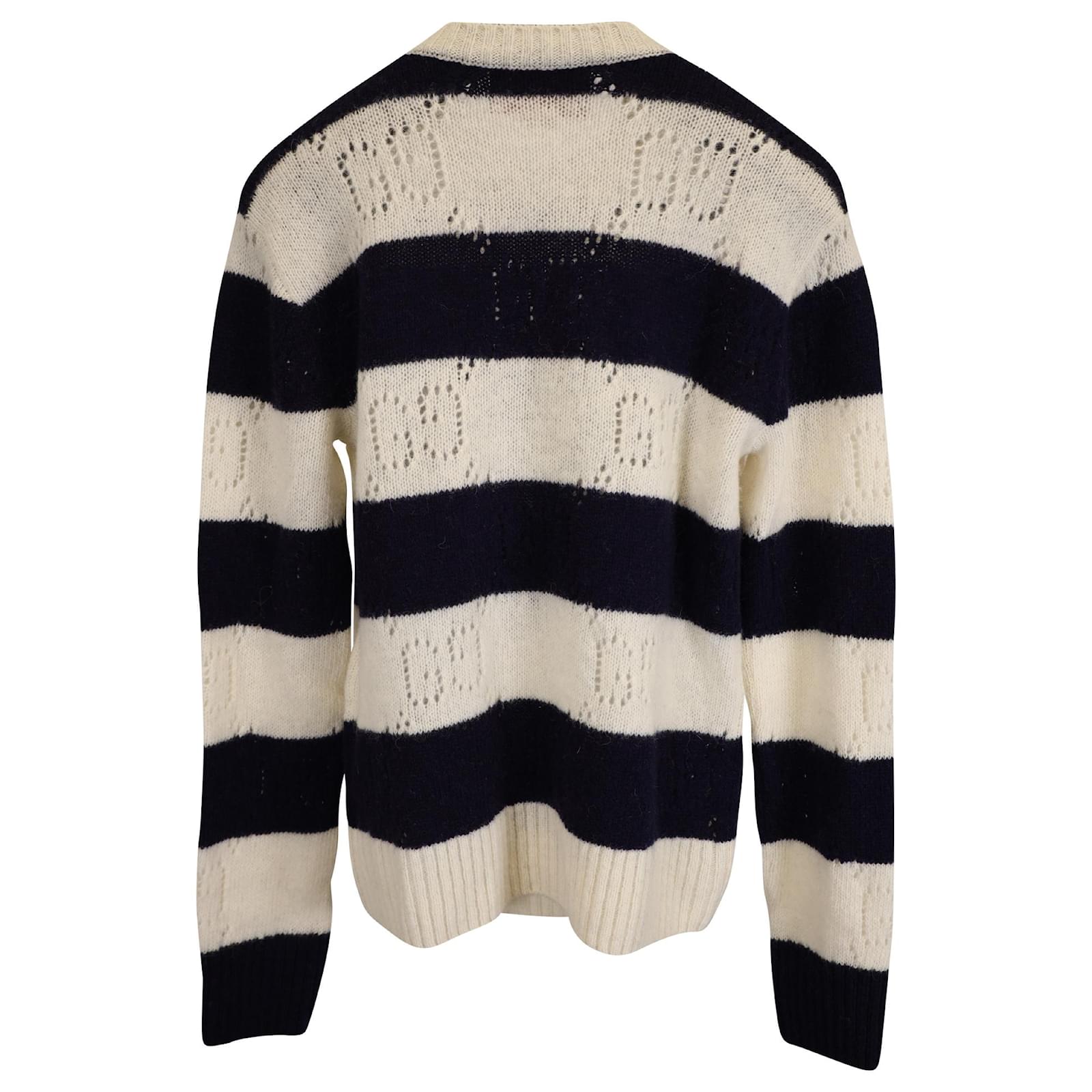 Gucci Knitted Stripe Tiger and Flower-Embroidered Sweater in