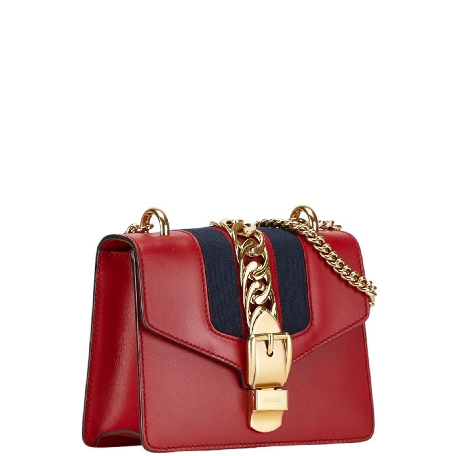 Gucci Sylvie Small Sherry Line Chain Shoulder Bag Red 