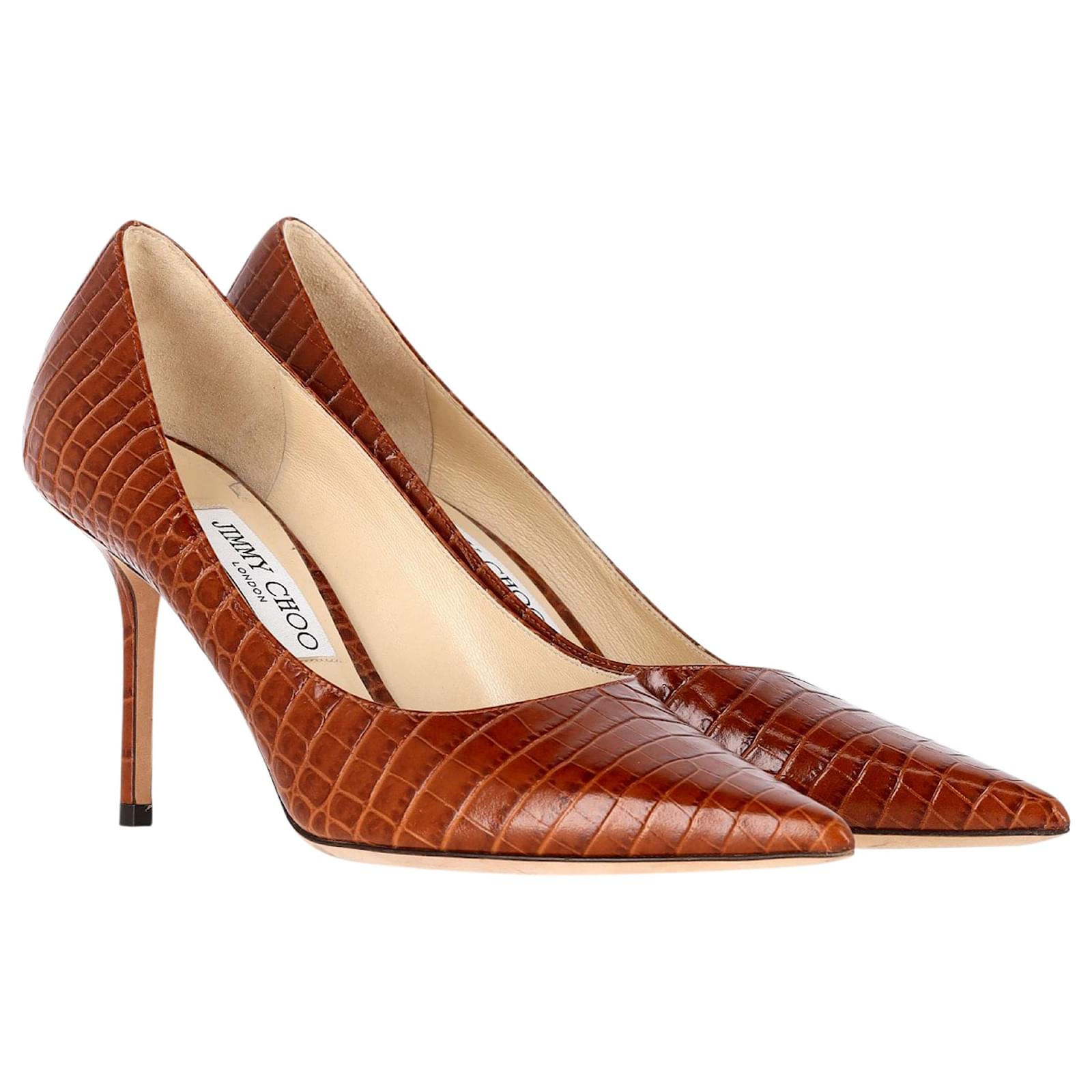 Jimmy Choo Burgundy Croco Embossed Leather Agnes Pumps