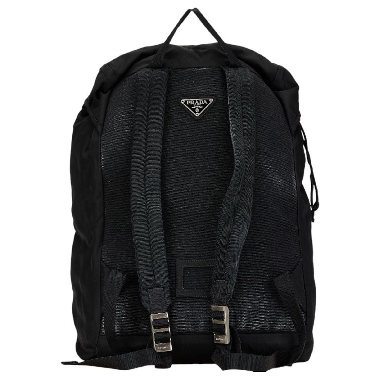 Prada Triangle Plate Backpack Black Leather Nylon ref 