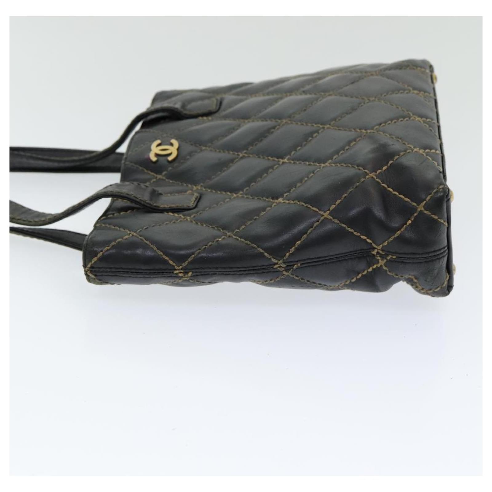 Chanel Matelasse Wild Stitch Tote Bag Leather Black Cc