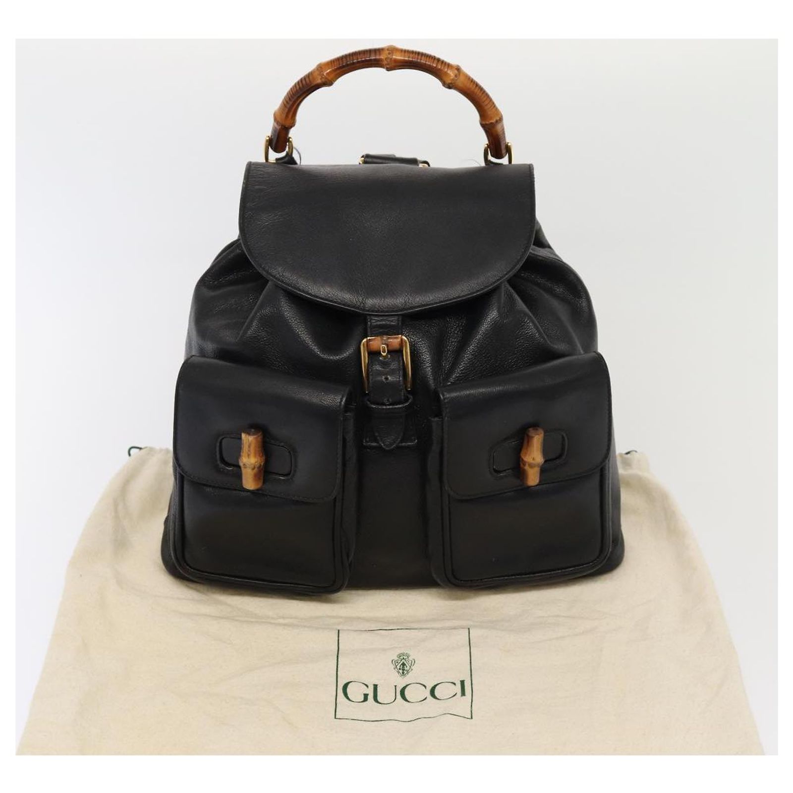 GUCCI Bamboo Backpack Leather Black Gold 003 2058 0016 Auth ka588 GUCCI Bamboo Backpack Leather Black Gold 003 2058 0016 Auth  main image 2
