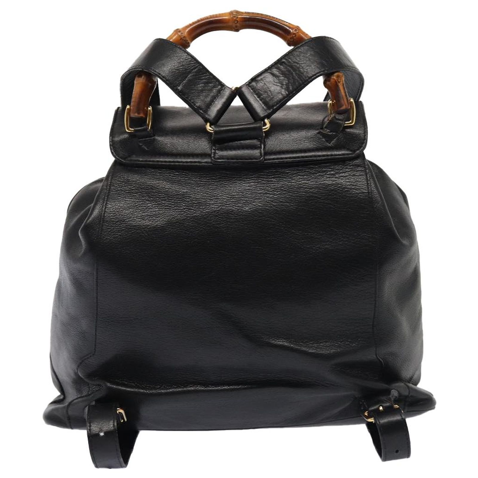 GUCCI Bamboo Backpack Leather Black Gold 003 2058 0016 Auth  display picture 1