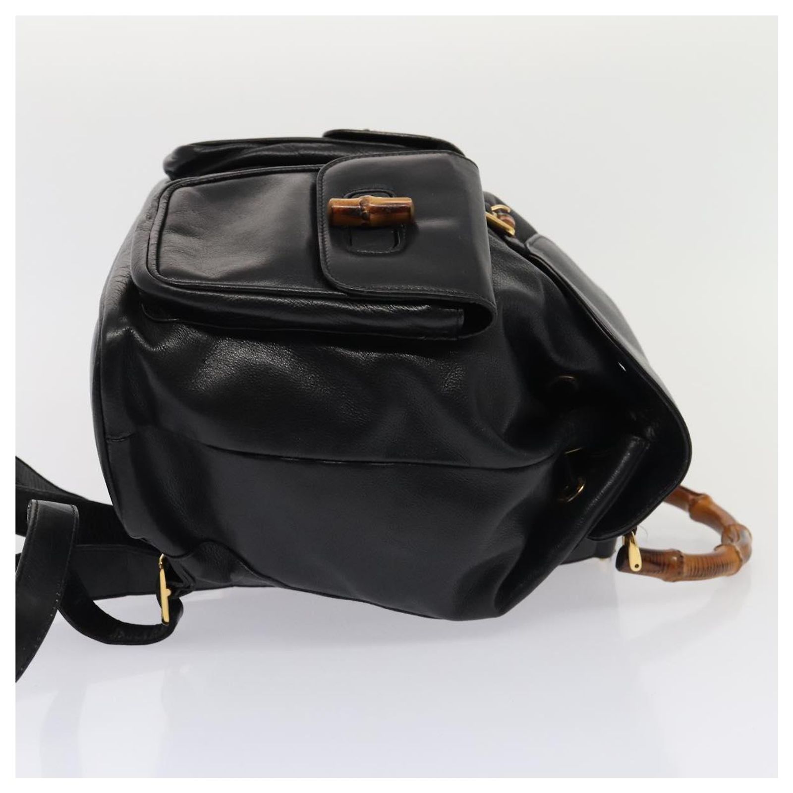 GUCCI Bamboo Backpack Leather Black Gold 003 2058 0016 Auth kk594 GUCCI Bamboo Backpack Leather Black Gold 003 2058 0016 Auth  main image 4