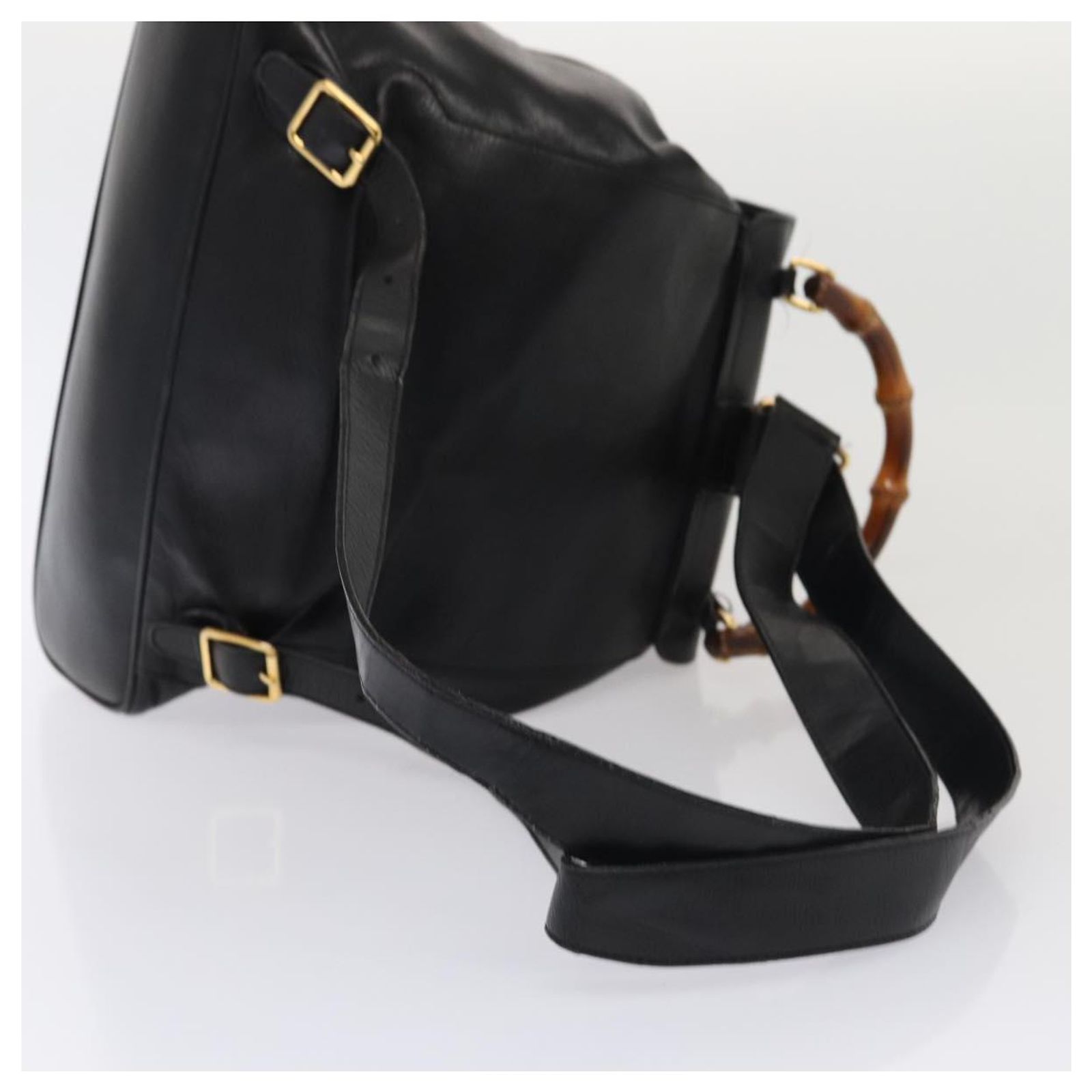 GUCCI Bamboo Backpack Leather Black Gold 003 2058 0016 Auth  display picture 3