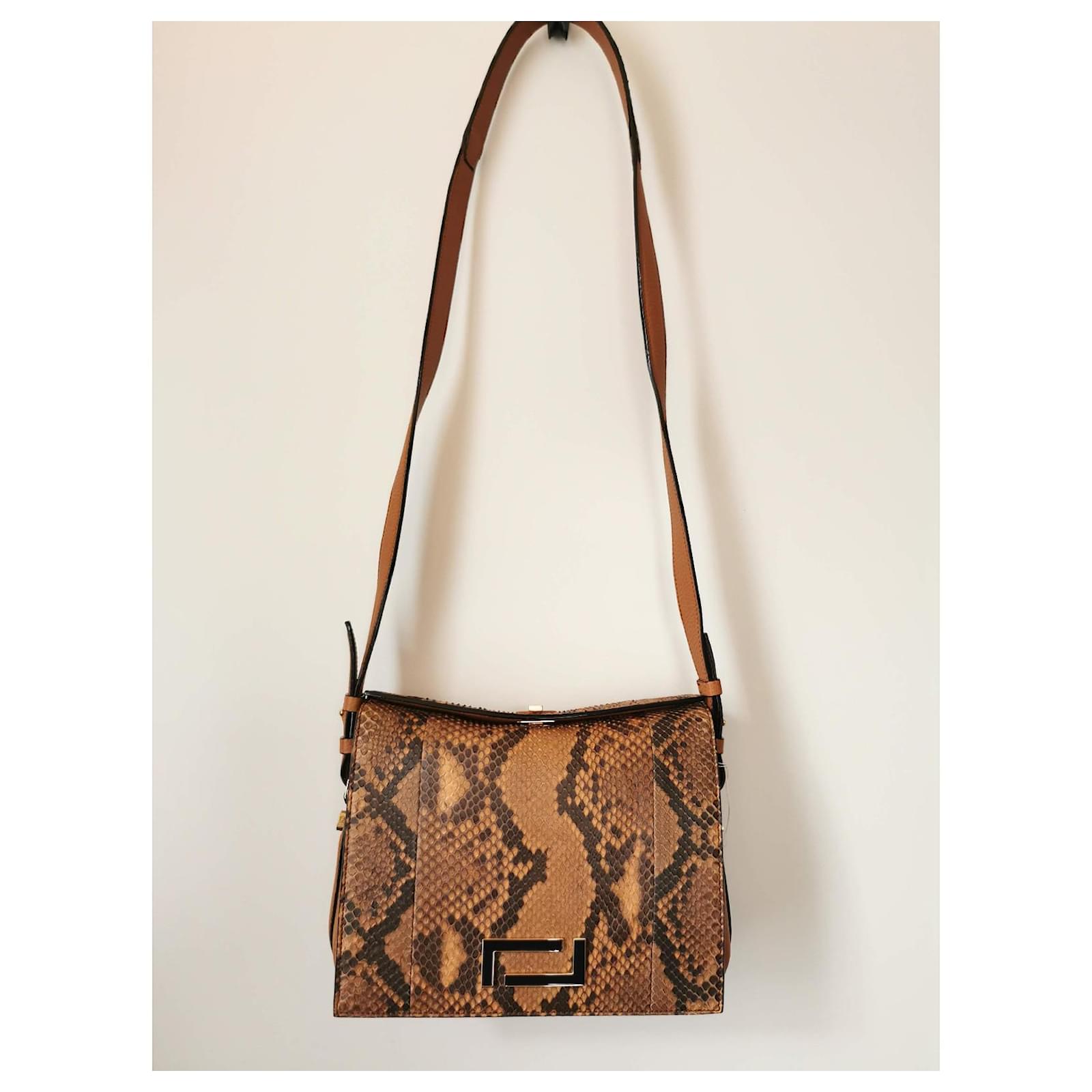 Lancel Handbags Python print Light brown Dark brown Gold hardware