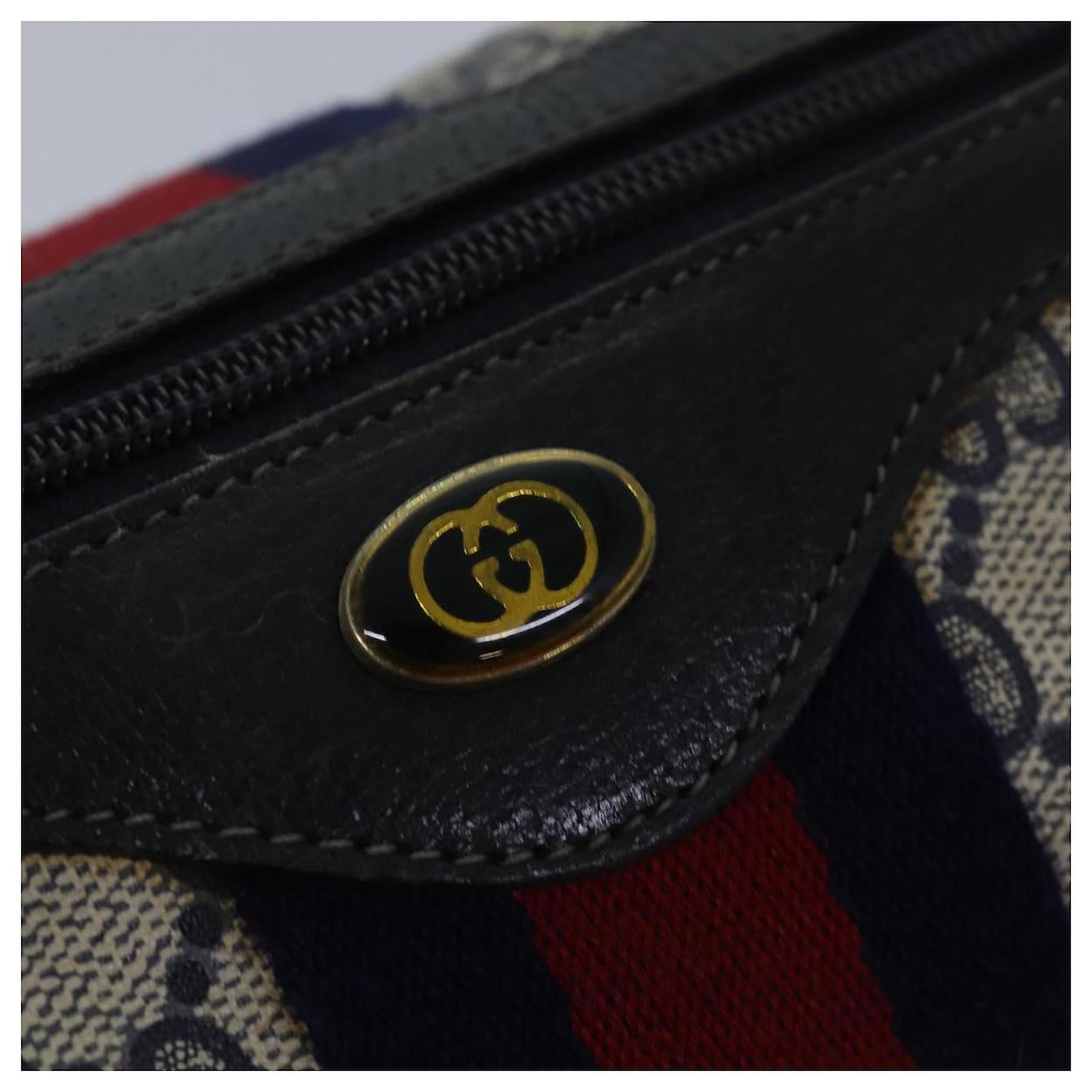 GUCCI GG Supreme Sherry Line Hand Bag PVC Navy Red 39 02 006