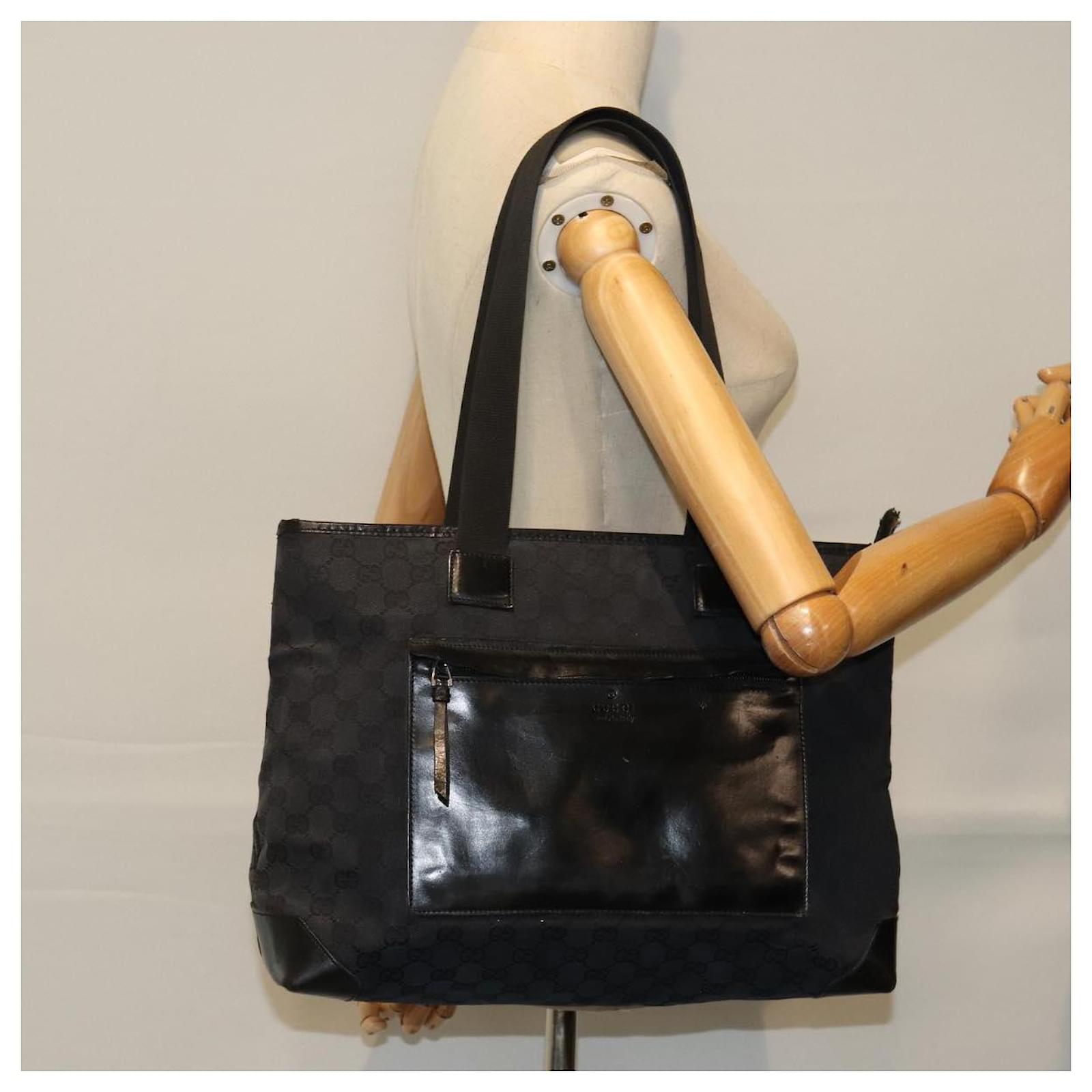 GUCCI GG Canvas Tote Bag Leather Black Silver 019 0426 2404