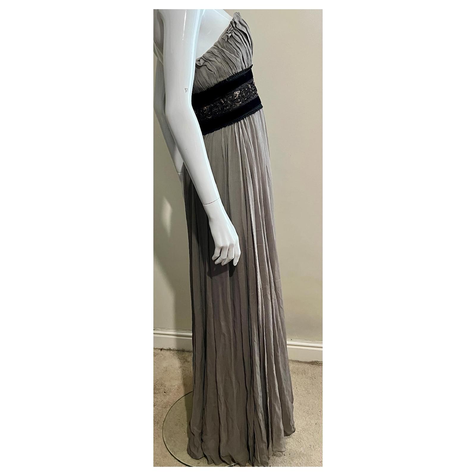 Marchesa Strapless silk and velvet goddess gown Black Grey ref.1604654 -  Joli Closet