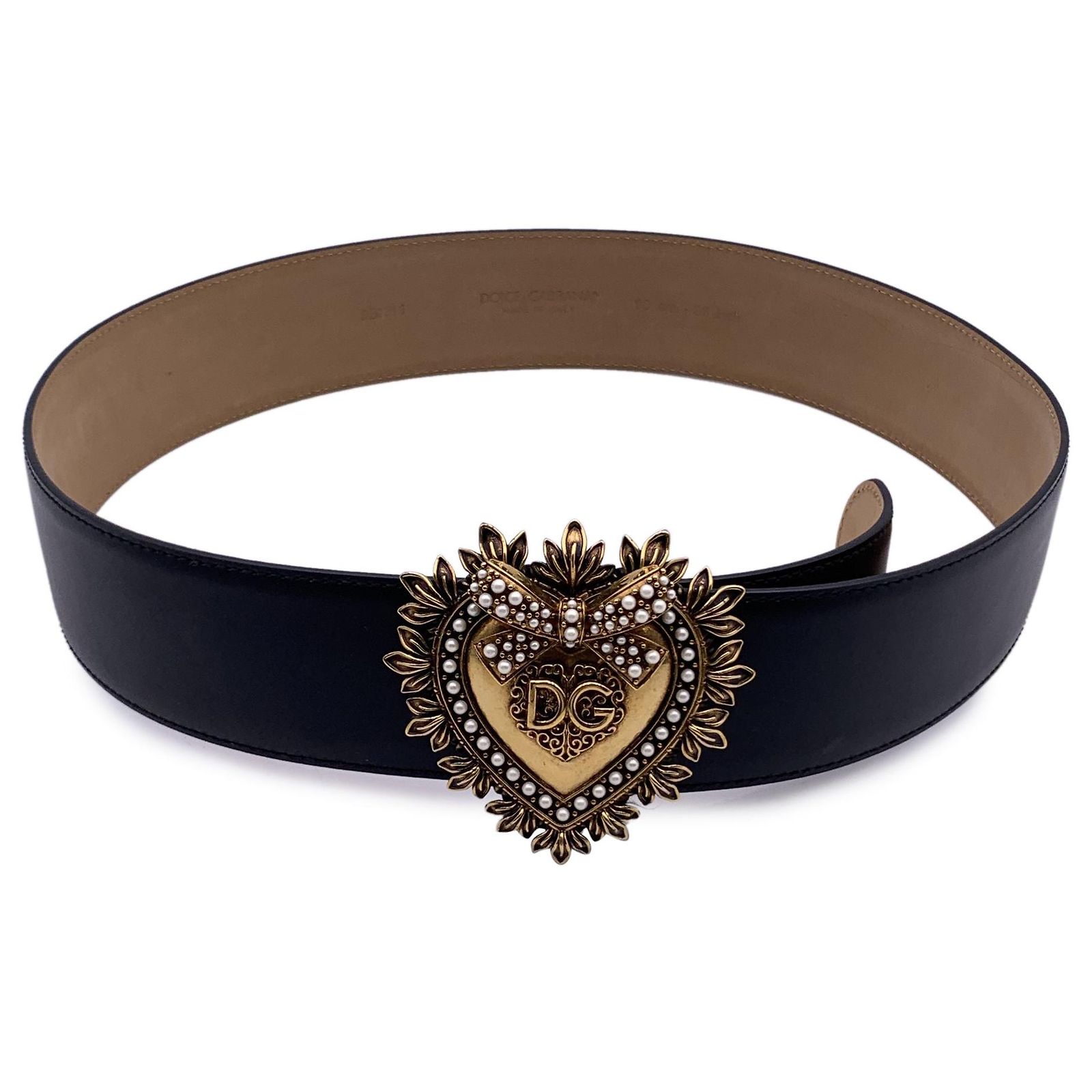 Dolce & Gabbana Black Leather Devotion Heart Buckle Belt 