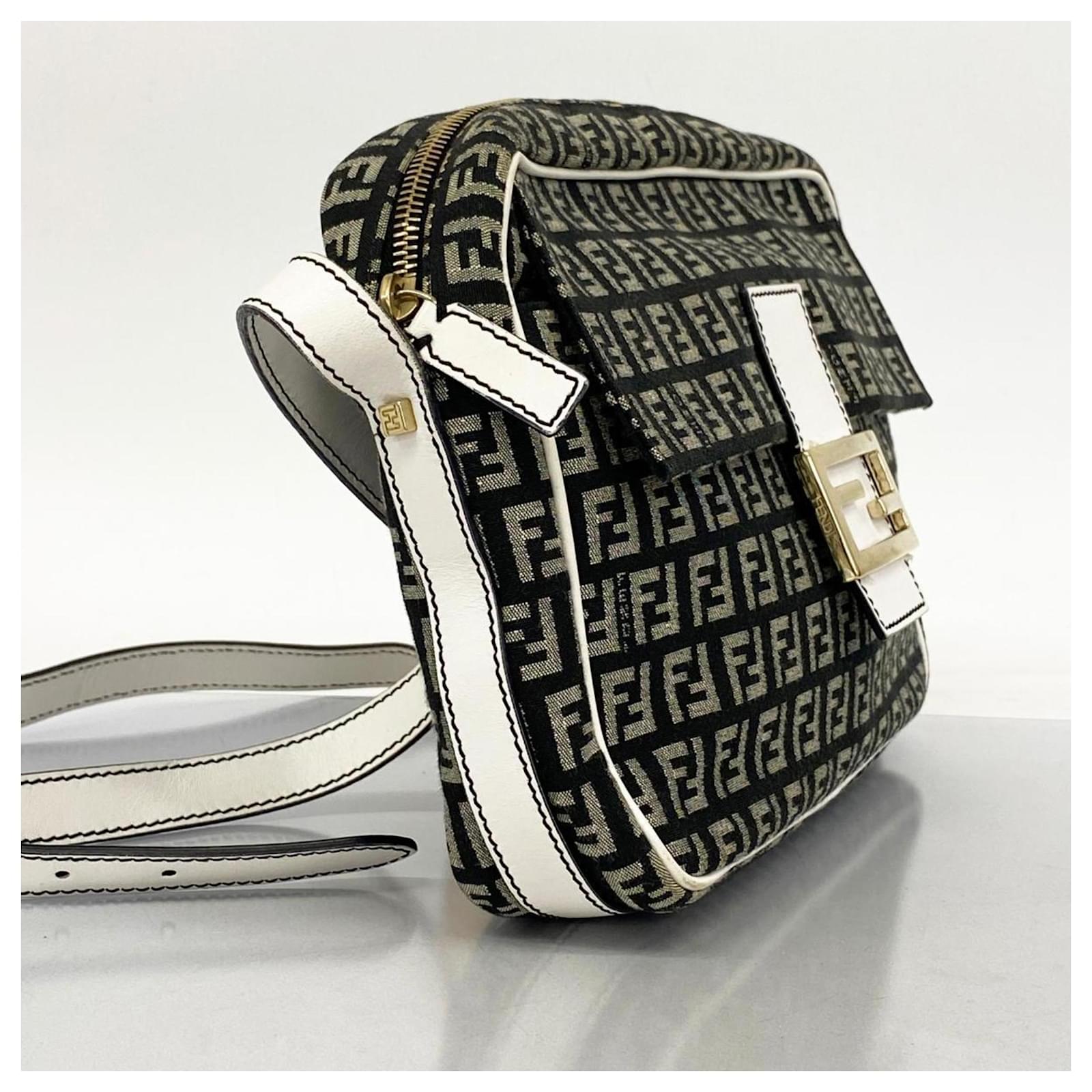 Fendi Zucchino Nylon Canvas Shoulder Bag Black White Cloth ref