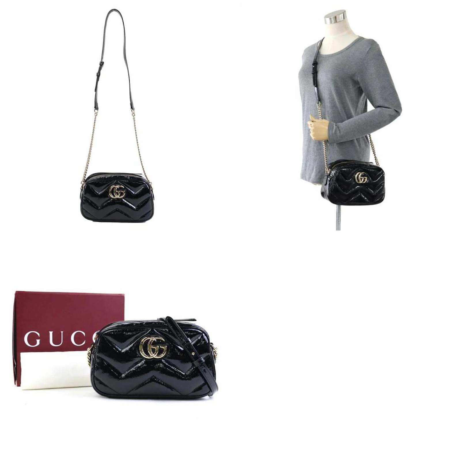 Gucci GG Marmont Patent Leather Shoulder Bag Black ref
