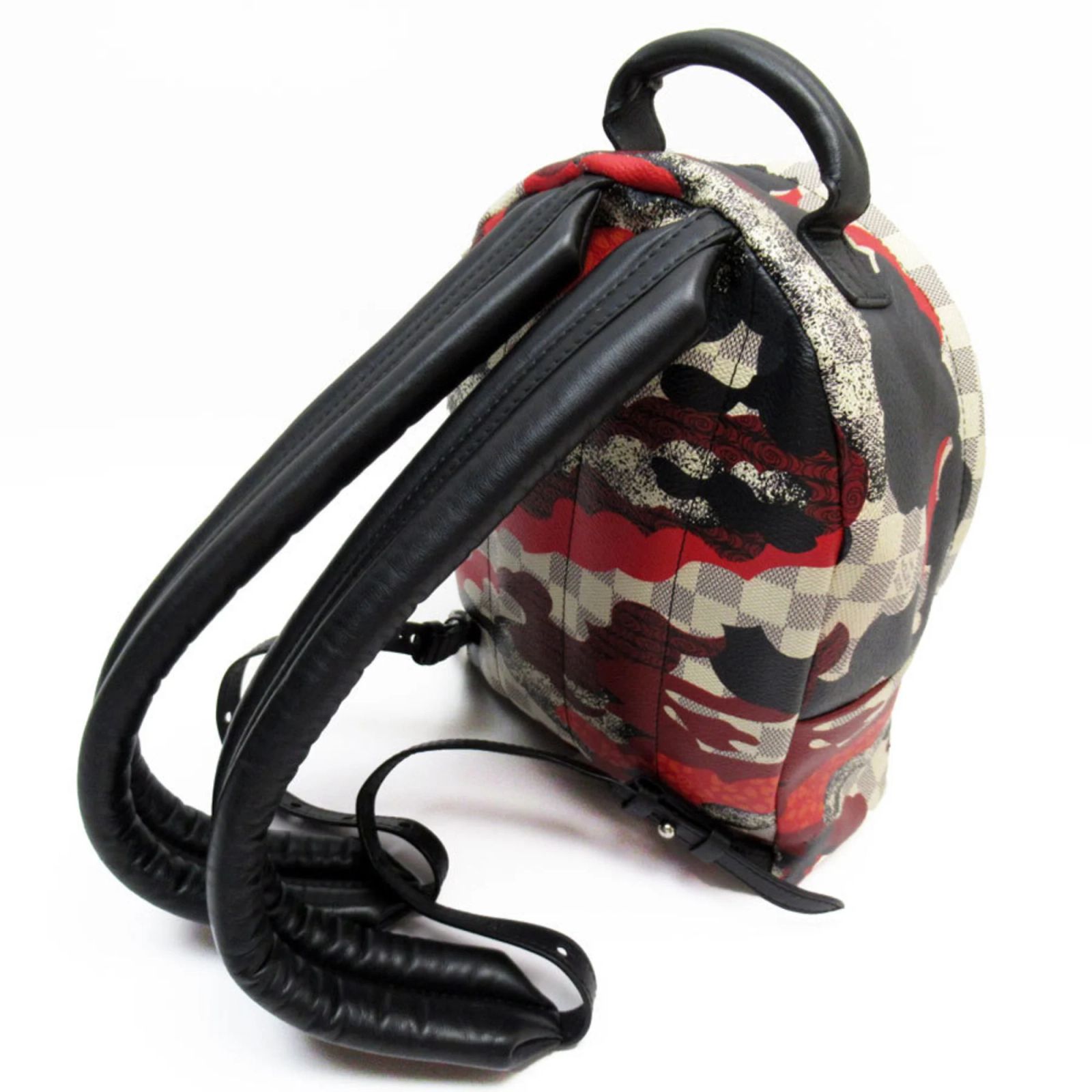 Louis Vuitton Damier Azur Palm Springs PM Backpack Black Red 
