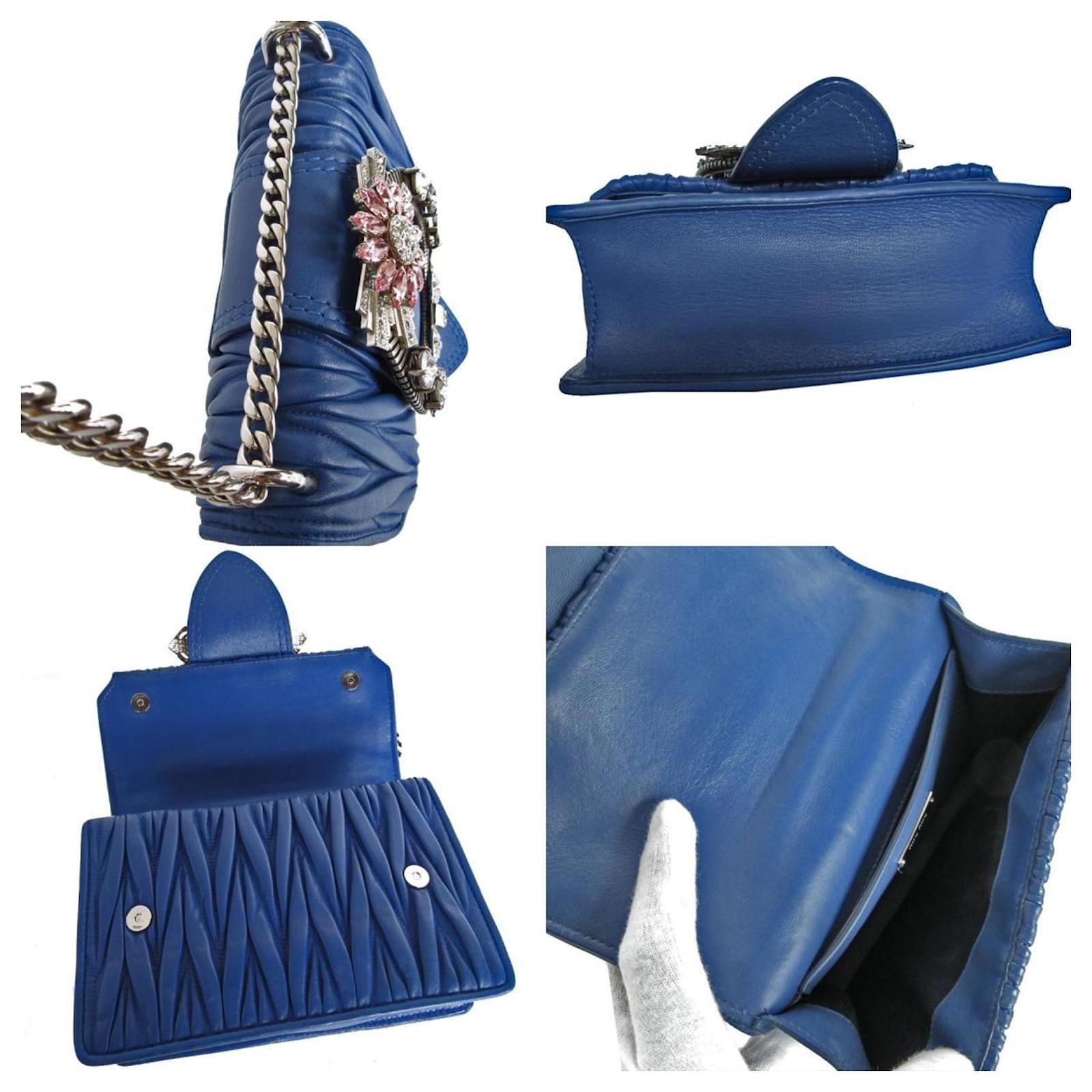 Miu Miu Blue Leather Rhinestone Shoulder Bag ref.JC1607393 (Sold