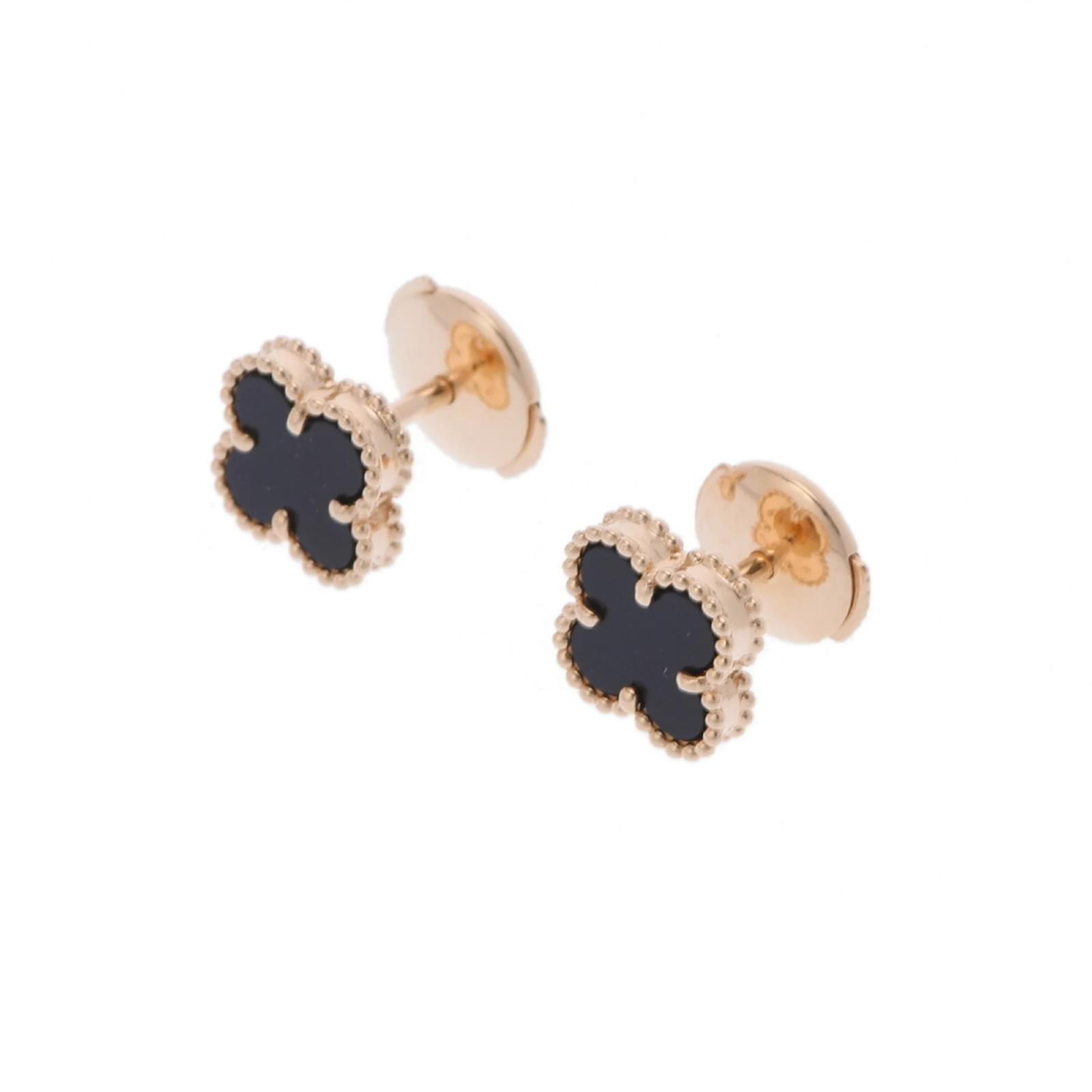 Van Cleef Arpels Alhambra Onyx Black/Gold Earrings Yellow Yellow