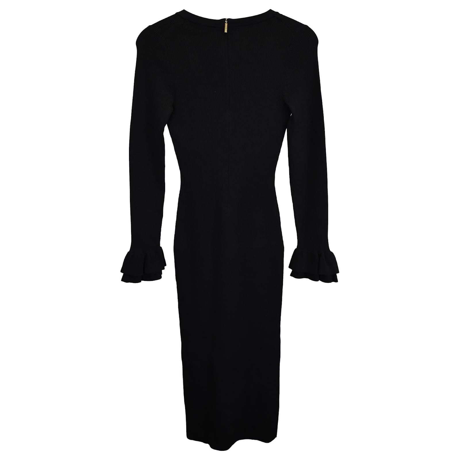 Michael Kors Ribbed Ruffle Cuff Dress in Black Viscose Cellulose fibre ref.1608479 Joli Closet