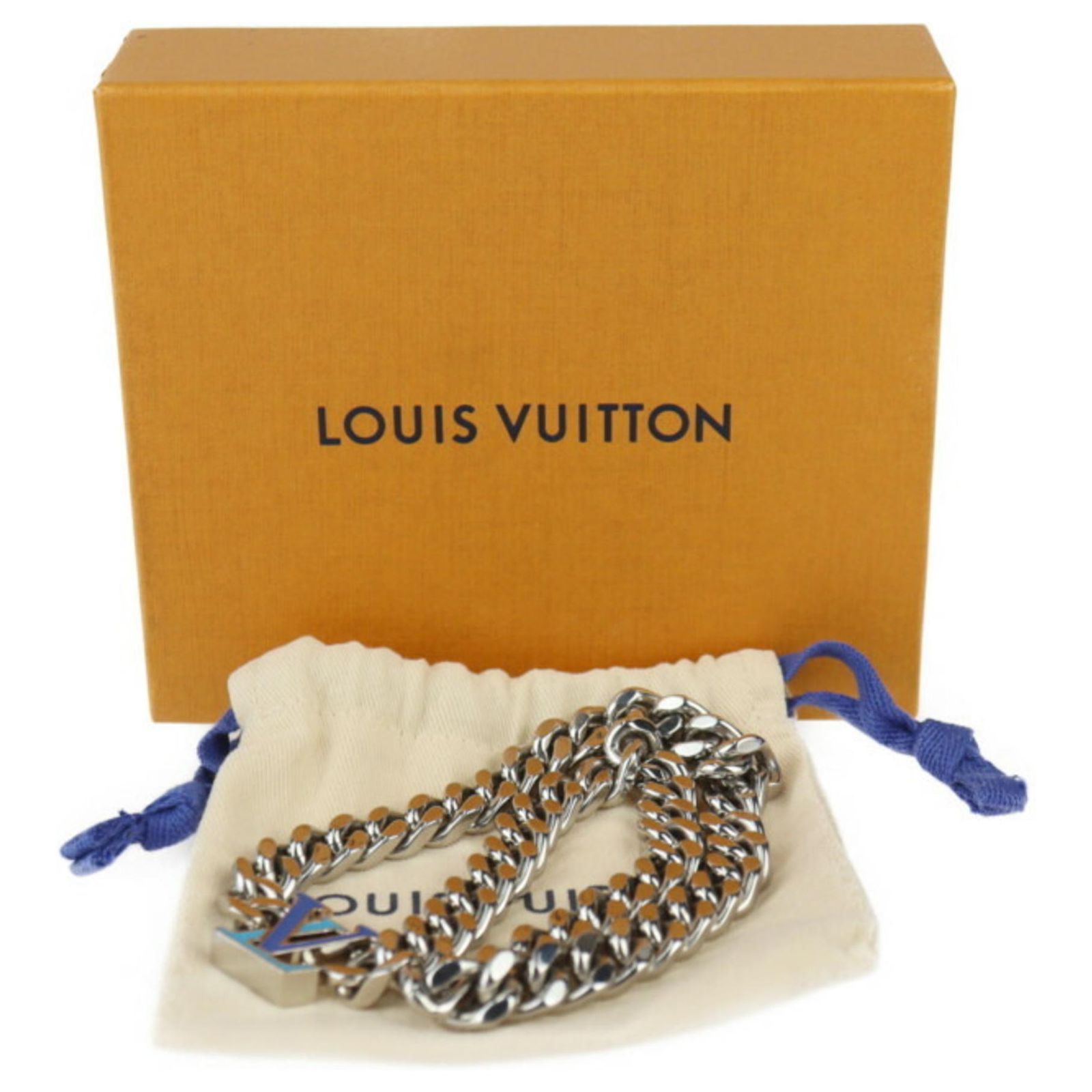 Louis Vuitton Collier LV Chain Necklace Silvery Blue Metal ref