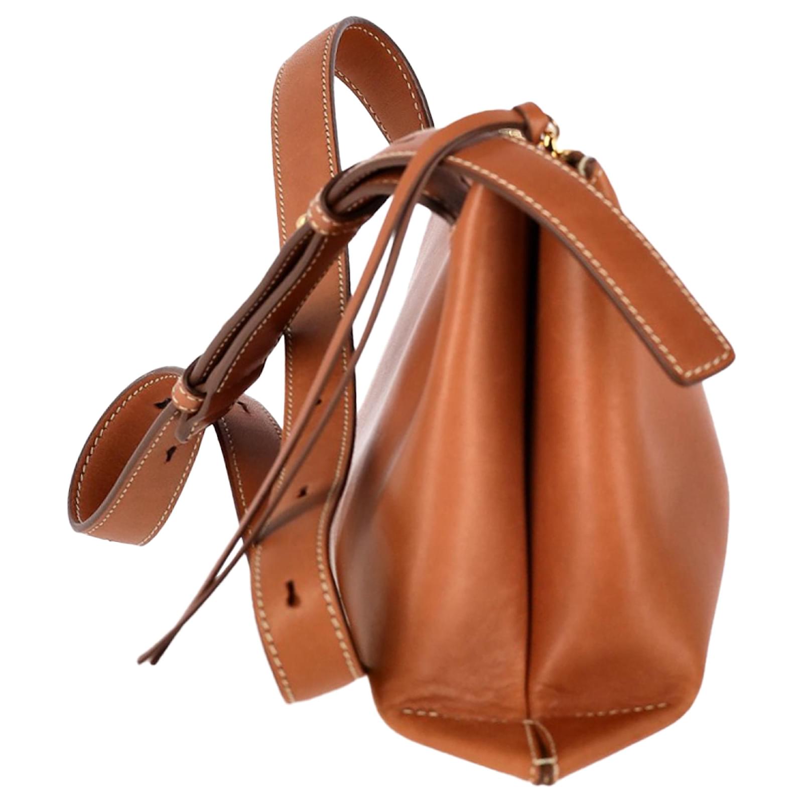 Jil Sander Debossed-Logo Shoulder Bag in Brown Leather