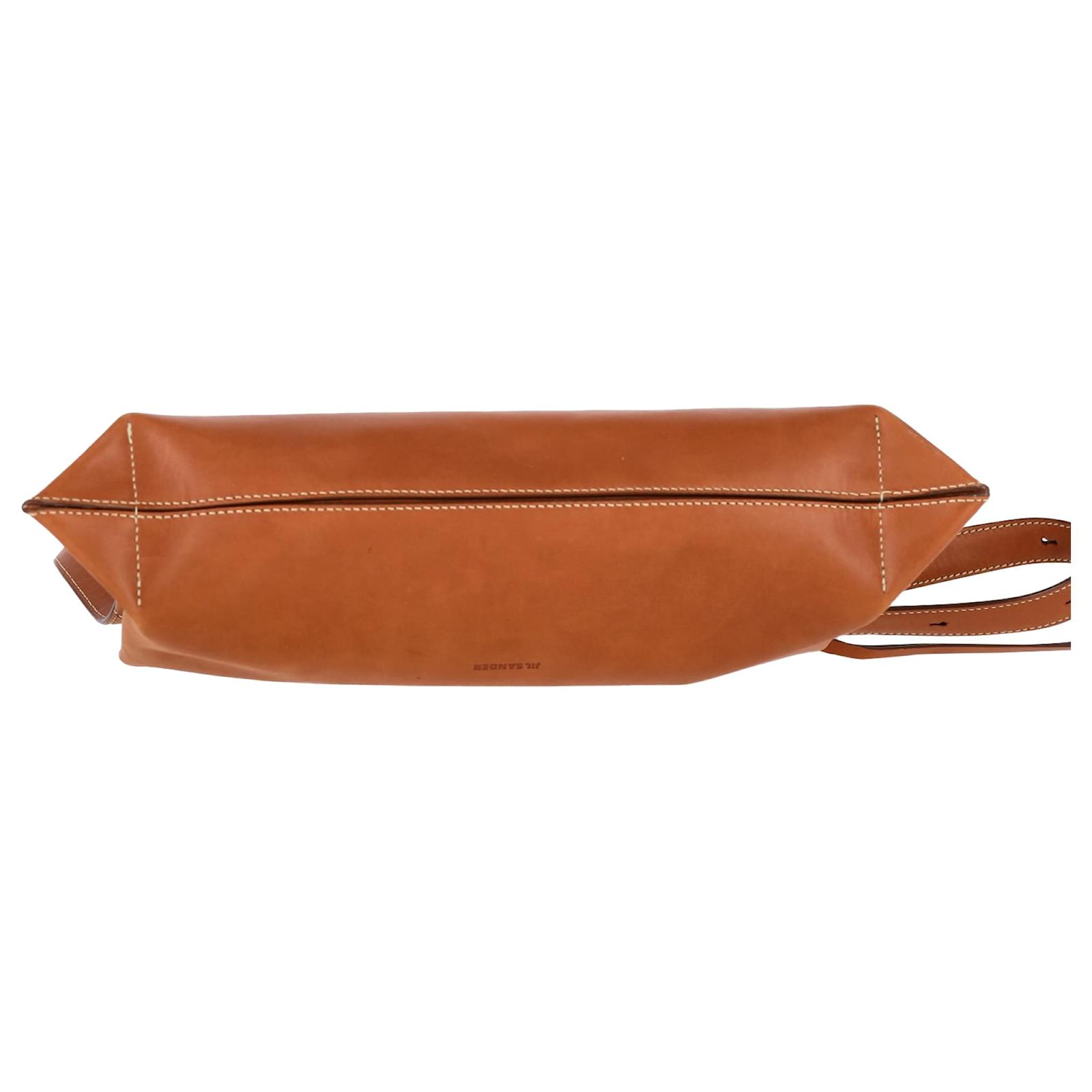 Jil Sander Debossed-Logo Shoulder Bag in Brown Leather