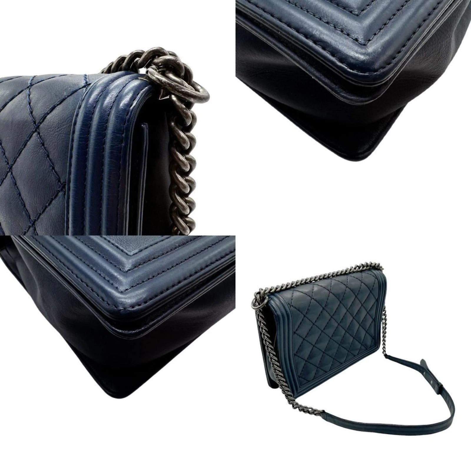 Chanel Boy Shoulder Bag in Navy Leather Navy blue ref.1611402 - Joli Closet