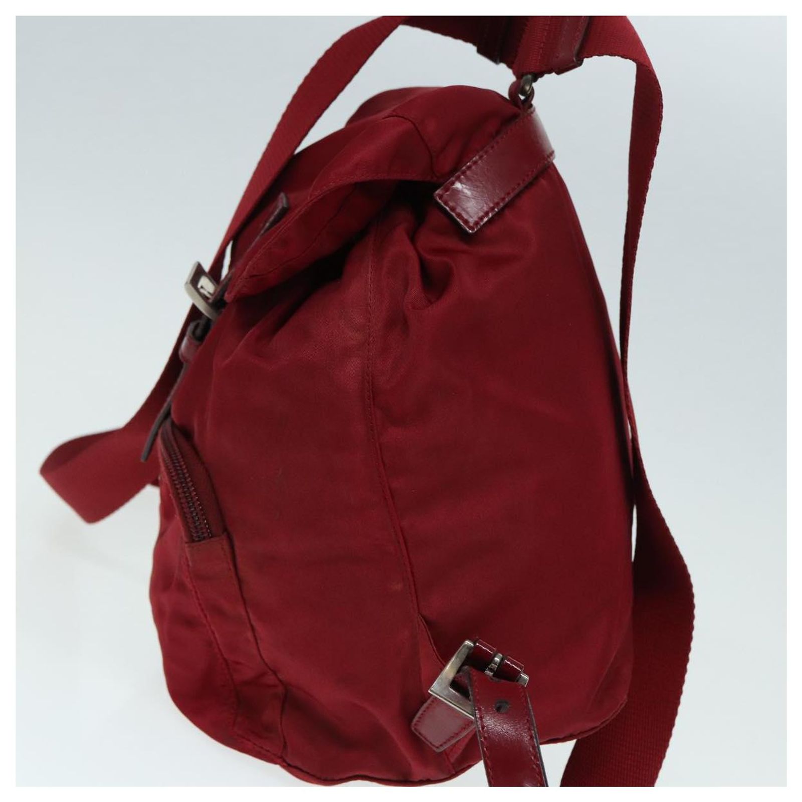 PRADA Backpack Nylon Red Silver Auth 84094 Silvery ref 