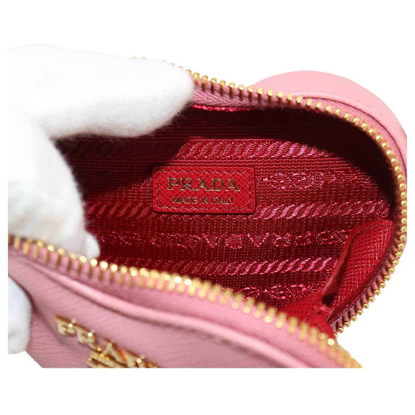Prada Saffiano Heart Chain Pouch Pink Leather Joli