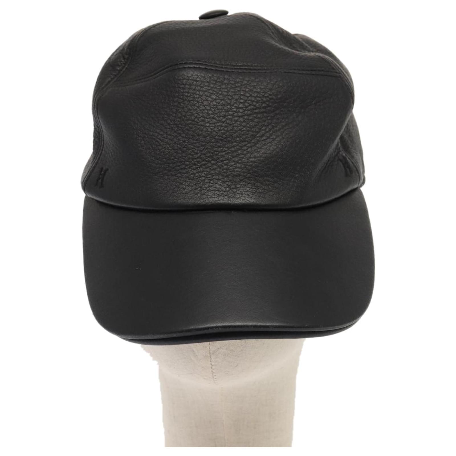 Hermès HERMES Cap Leather 58 Black Auth ar12426 ref.JC1613339